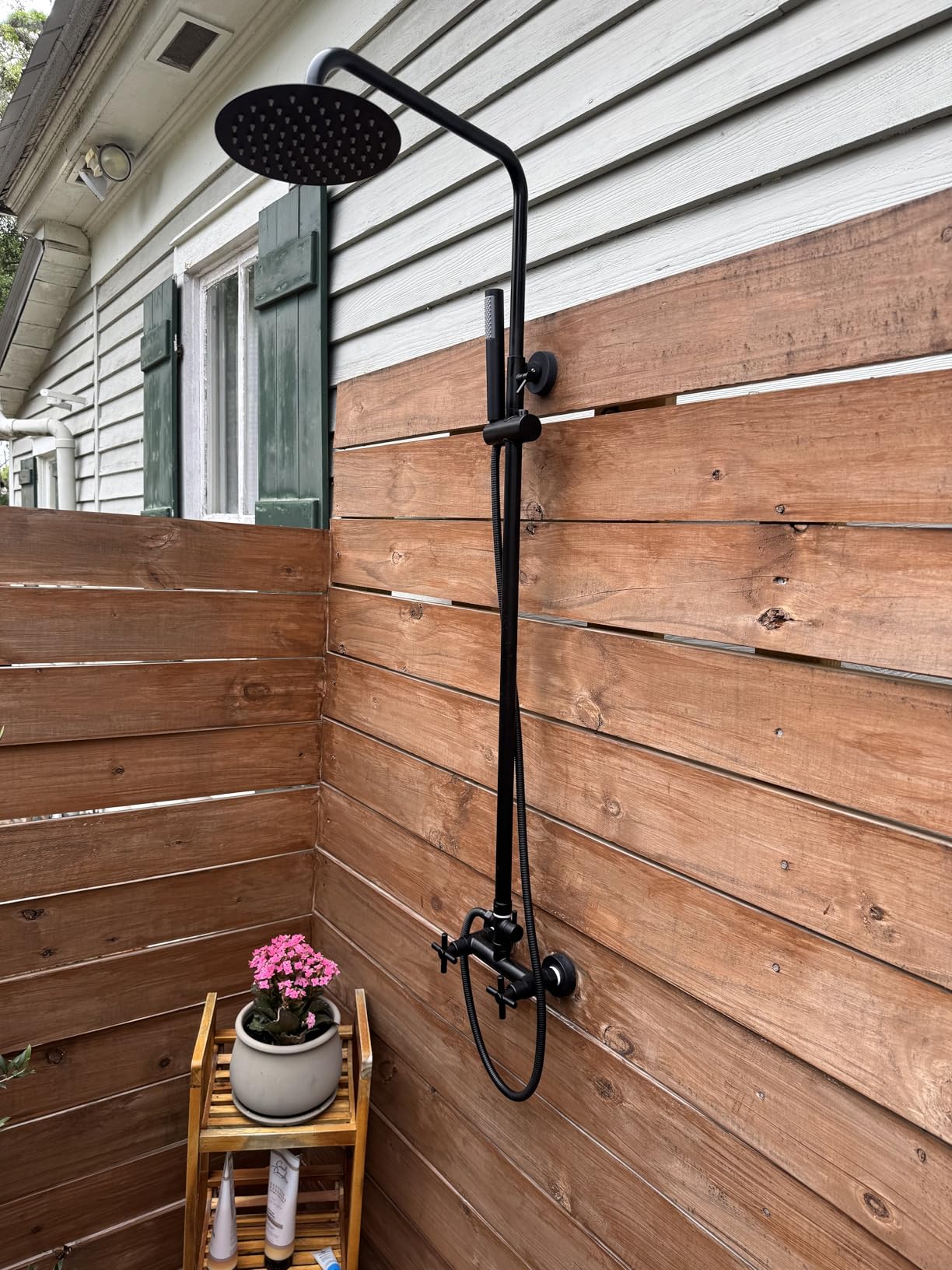 gotonovo Exposed Outdoor Shower Kit SUS304, Matte Black, Lever Handle | Outdoor 8 Inch Shower Head with Handheld Spray Fixture System Faucet Set with Valve Outside Wall Mounted for Pool Beach Yard customer photo 2