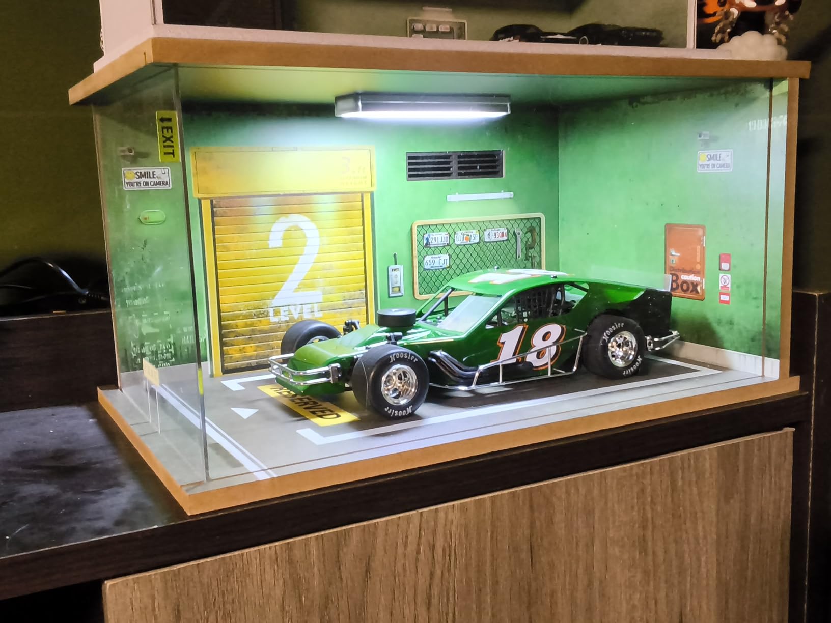 1/18 Scale Model Car Display Case - Car Garage Display Case with Clear Acrylic Cover and LED Lighting for Die-Cast Cars, 1 Parking Route 66-Left customer photo 2
