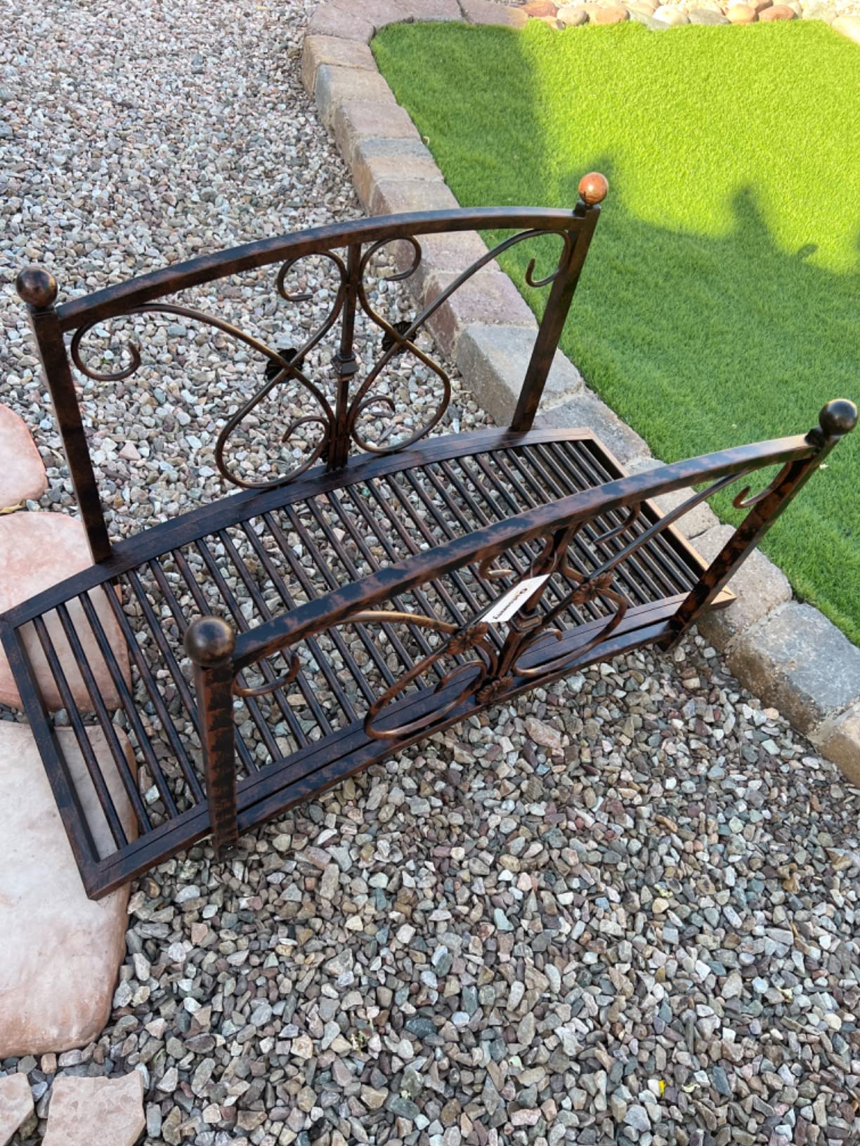 Outsunny 3.3FT Metal Arch Zen Garden Bridge with Safety Siderails Brown | Decorative Footbridge, Delicate Floral Scrollwork customer photo 1