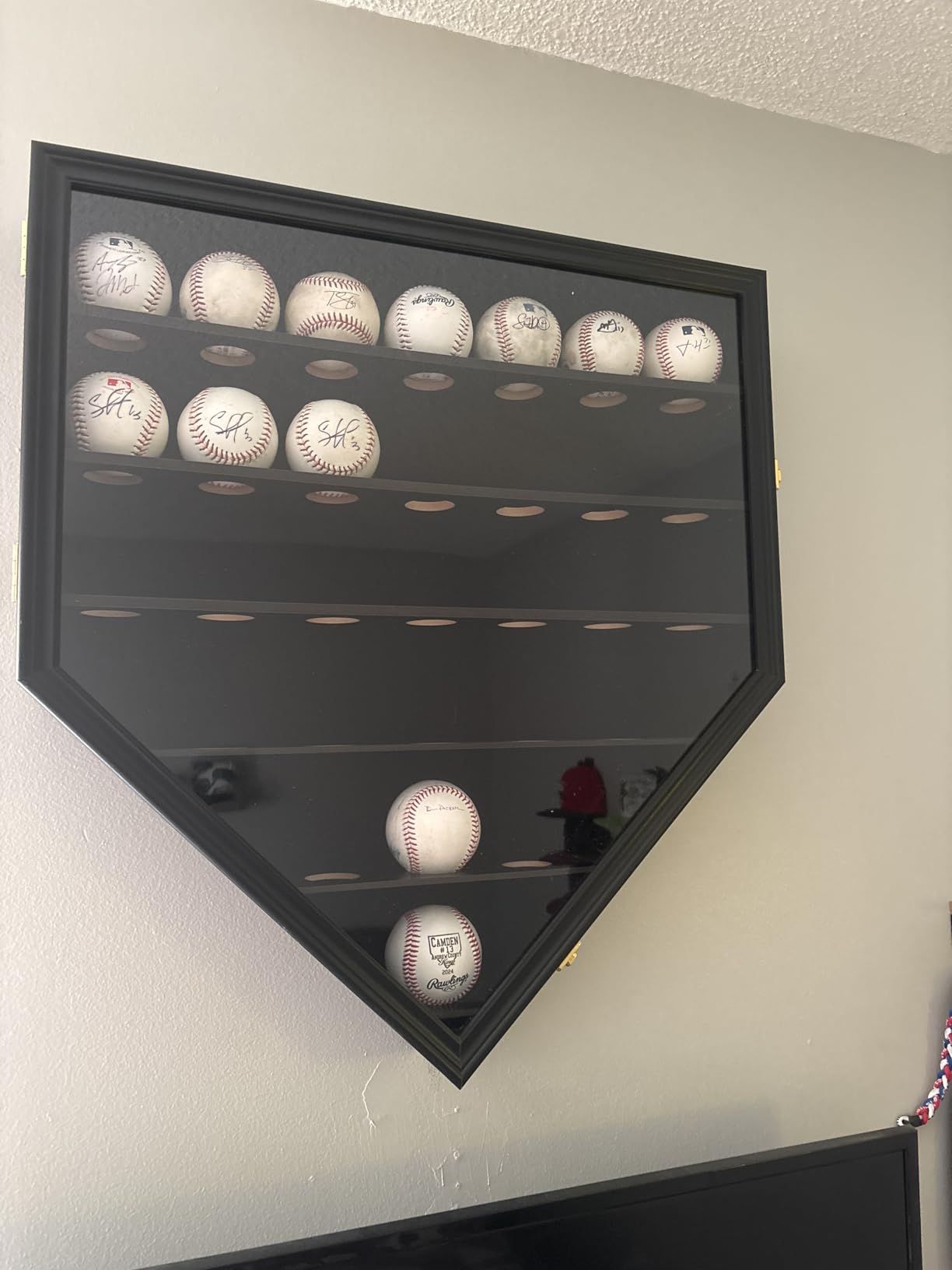 Baseball Display Frame Case Lockable Black Shadow Box for 30 Balls | Wooden Wall Cabinet Showcase Holder With Anti Fade UV Protected Acrylic Door for Homerun and Collector Autograph Baseballs. customer photo 1