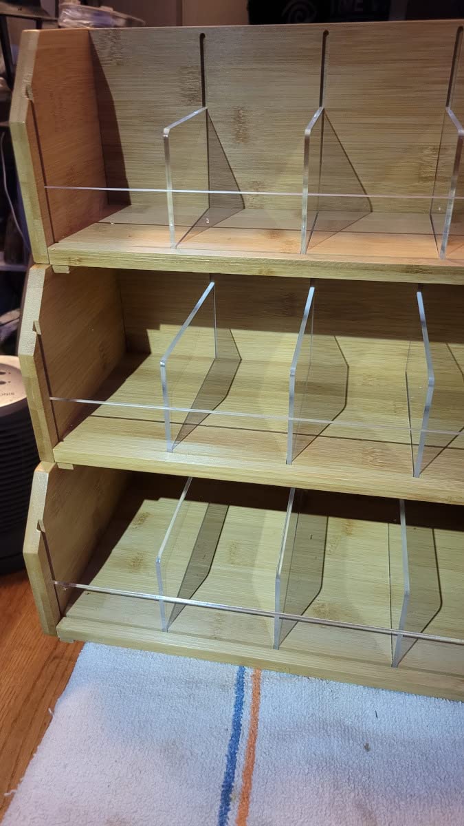 TIOPGHAD 3-Layer Stackable Bamboo Tea Bag Organizer Storage Holder, Natural | Holds 260 tea bags, Removable Compartments, Wood, Acrylic dividers, 12.2 x 7.5 x 13.8 in, for Cabinet, Countertop, Office customer photo 1