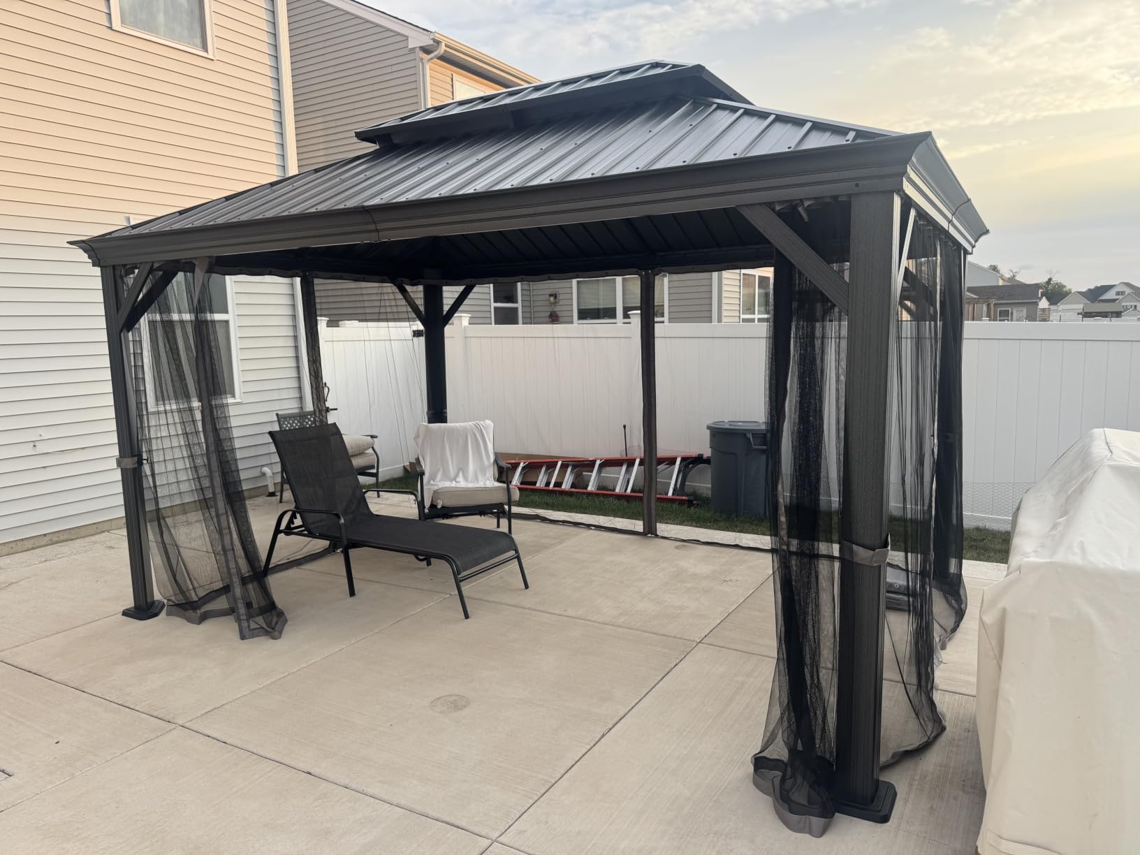 Kozyard Alexander 10' x 12' Hardtop Gazebo, Aluminum Frame | Galvanized Steel Double Roof, Outdoor Permanent Pavilion with Curtains and Netting for Patio, Backyard, Lawn, Gray customer photo 1