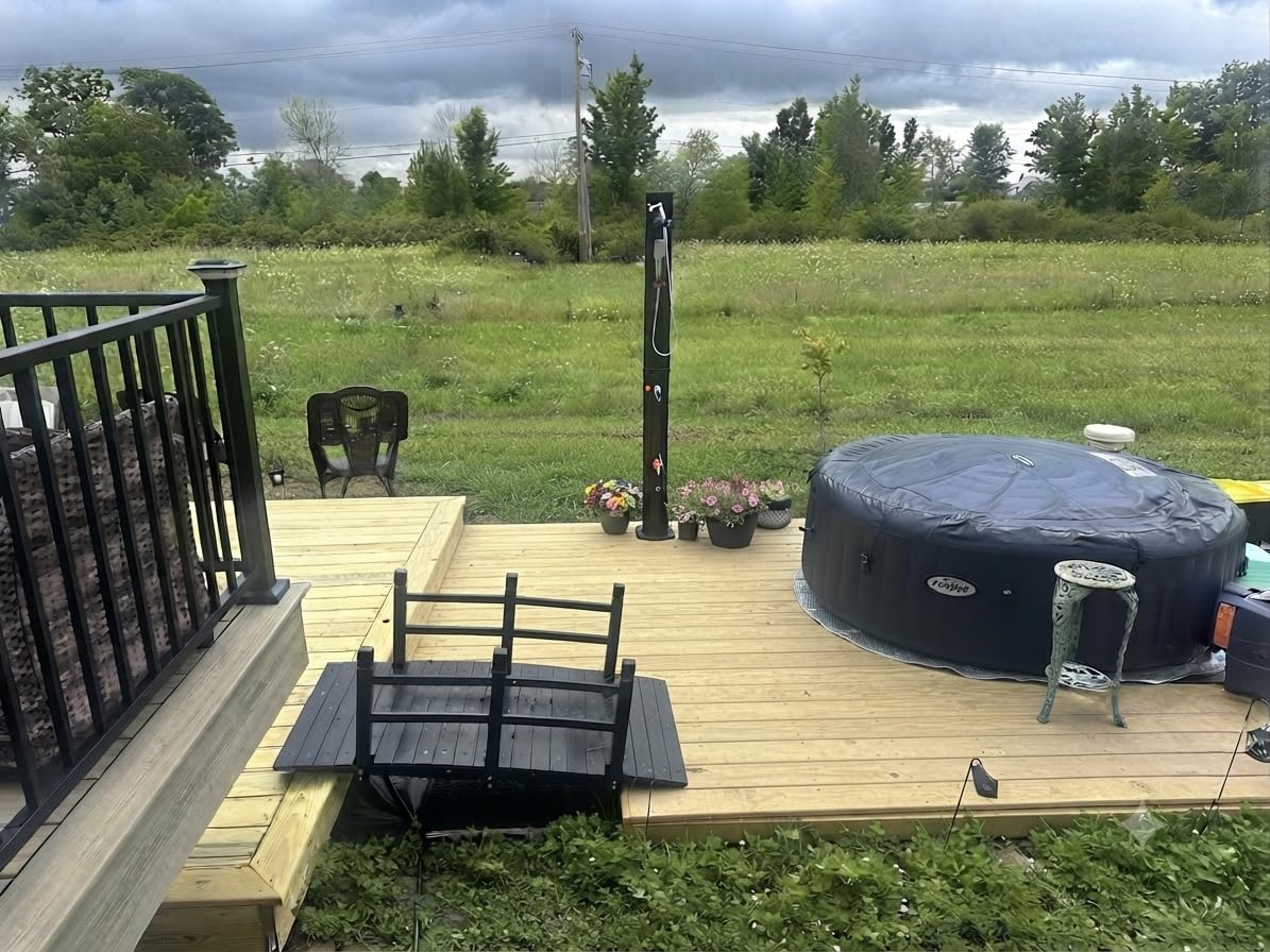 VINGLI 4 ft Garden Bridge, Arch Walkway Wooden Bridge with Safety Rails Carbonized Finished customer photo 1