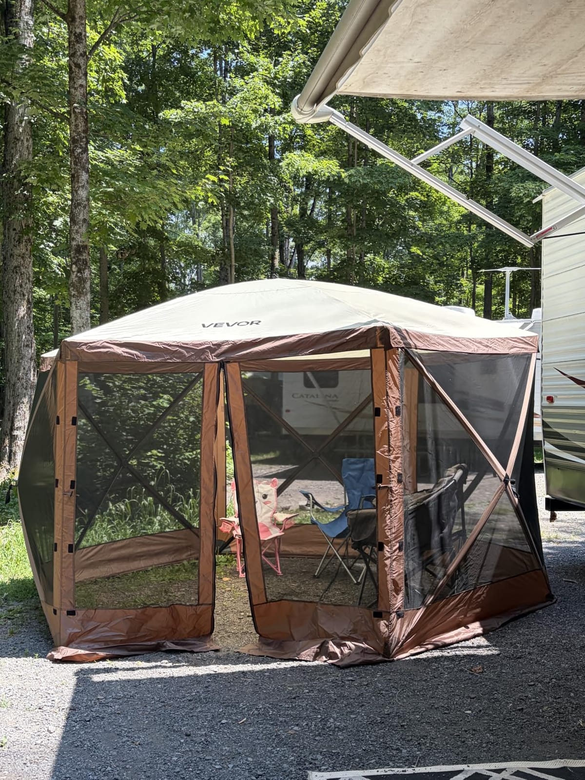 VEVOR Camping Gazebo Screen Tent, 12x12ft, Brown/Beige | 6 Sided Pop-up Canopy, Mesh Windows, Portable Carry Bag & Stakes, Large Shade for Outdoor Camping customer photo 2