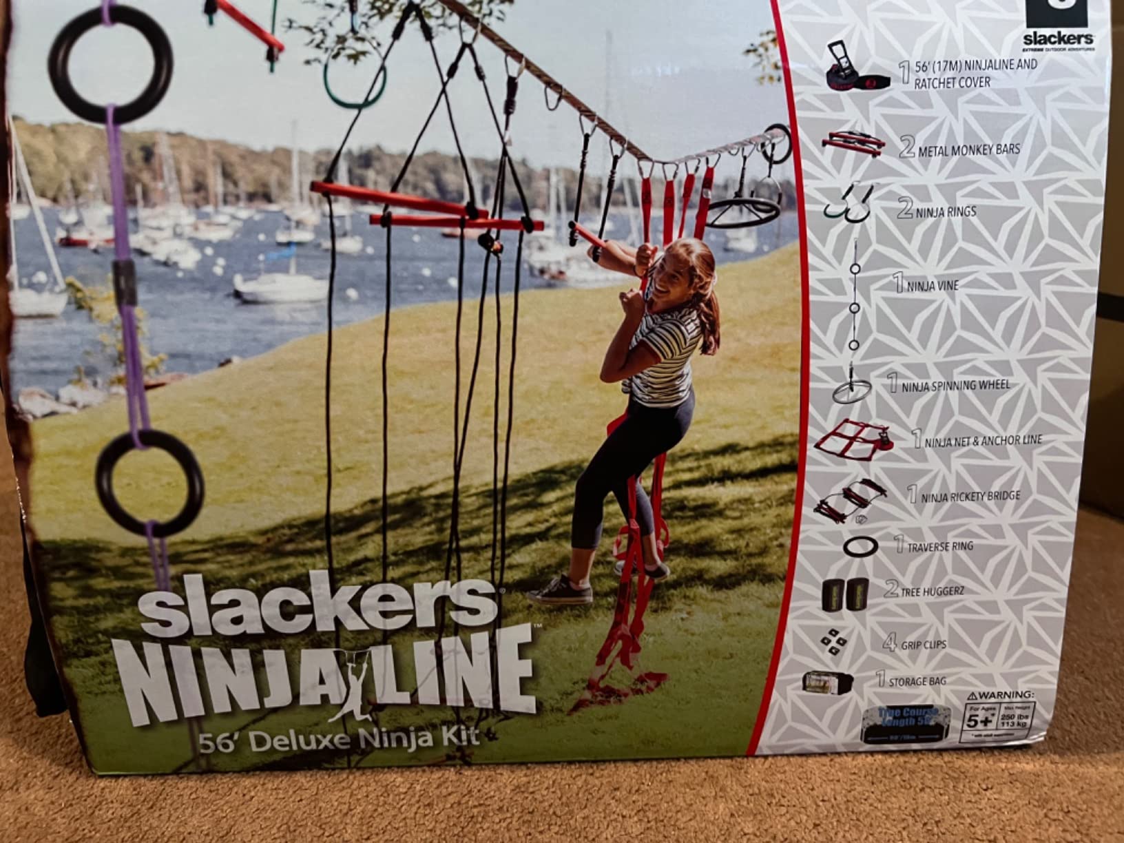Slackers Deluxe Ninjaline Kit 56 ft with 9 Hanging Obstacles - Best Outdoor Ninja Warrior Training Equipment for Kids - Build Your Very Own Backyard Ninja Obstacle Course - Rated Ages 5+ customer photo 1