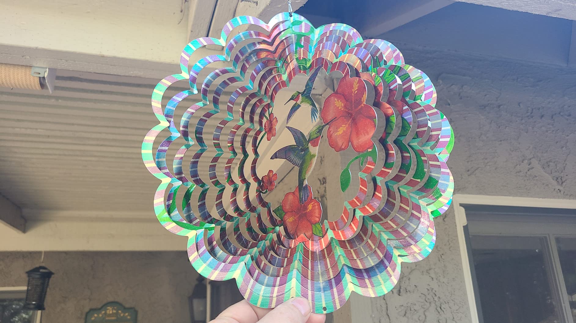 Wind Spinner Mandala Peacock - 12In Laser Cut Stainless Steel Wind Spinners Outdoor, 3D Kinetic Hanging Sculpture, Rustproof Metal Garden Decor Yard Art, Unique Gift for Women, Men, Holidays customer photo 2
