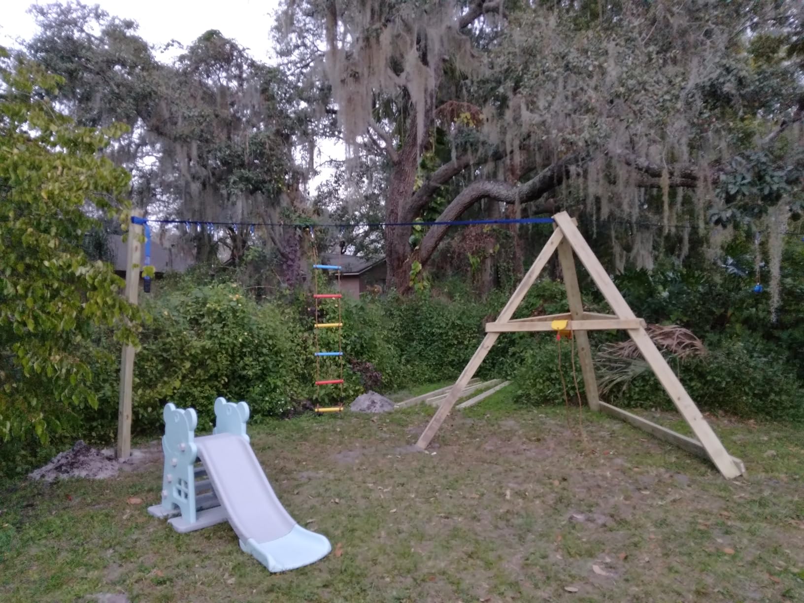 Ninja Warrior Obstacle Course for Kids Backyard-65ft Slackline Kit with 13 Obstacles, Upgraded Quick-Install Buckles No Threading, Install Anywhere, Easy Setup Backyard Playground Set customer photo 2