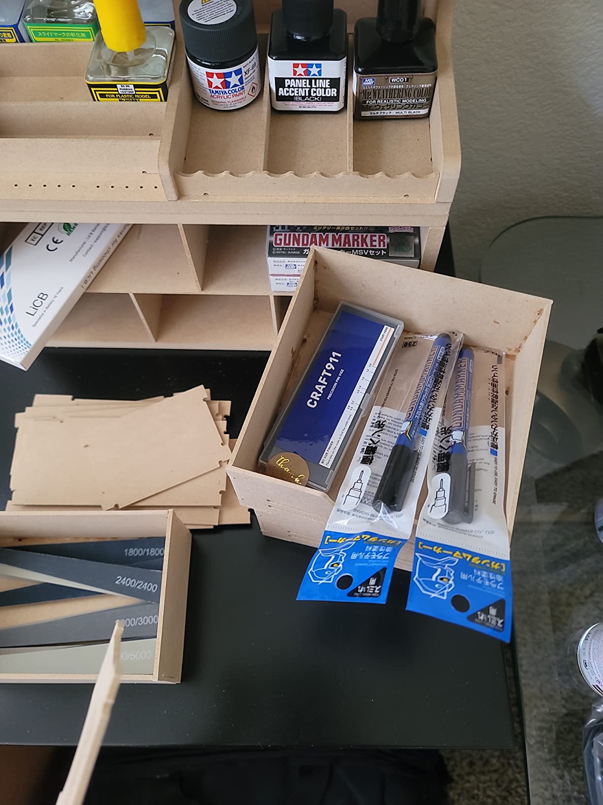 Plastic Model Kit Tool Storage Rack, Drawer Hobby Modeling Tool and Parts Storage, Wooden Paint Organizer with MDF Material, Craft Supplies Storage for Tamiya Gundam Tools, GK2 customer photo 1
