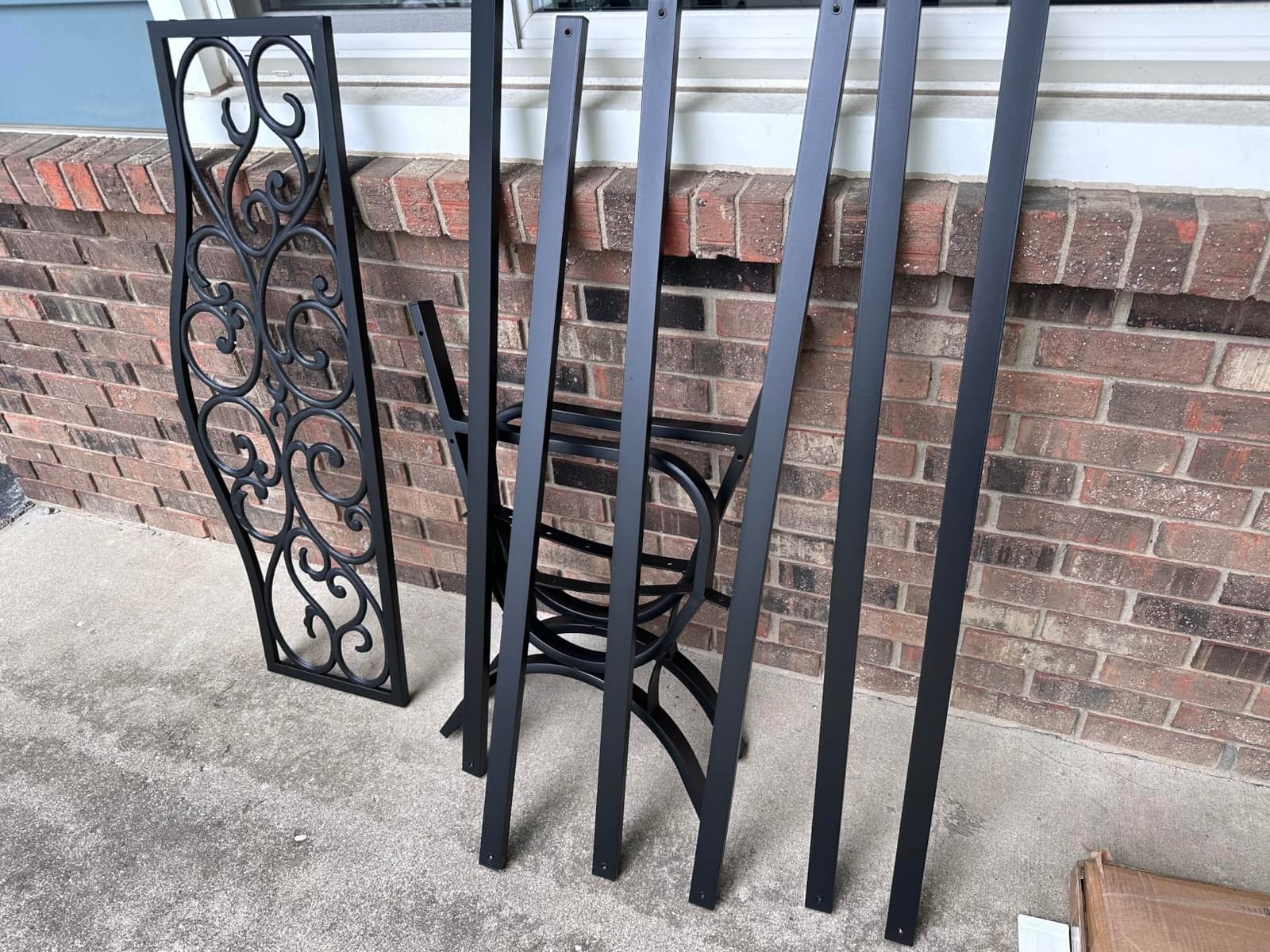 PHI VILLA 50 Inches Cast Iron Steel Frame Outdoor Garden Bench, Black, E-coating Floral Design Backrest, Slatted Seat, Weatherproof Patio Bench Furniture Chair for Front Door, Park, Yard and Porch customer photo 2