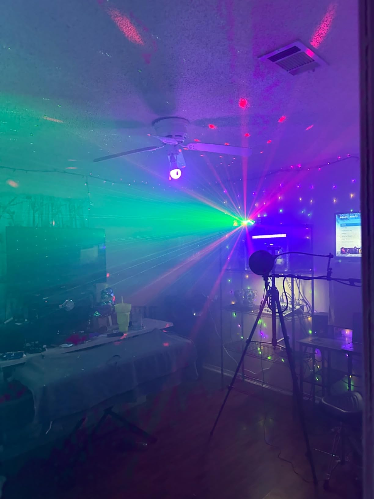 Telbum DJ Lights with Stand, 5 in 1 Party Bar Light Set with Rotating Ball, Strobe, UV, Colorful LED Par Light and Pattern customer photo 2