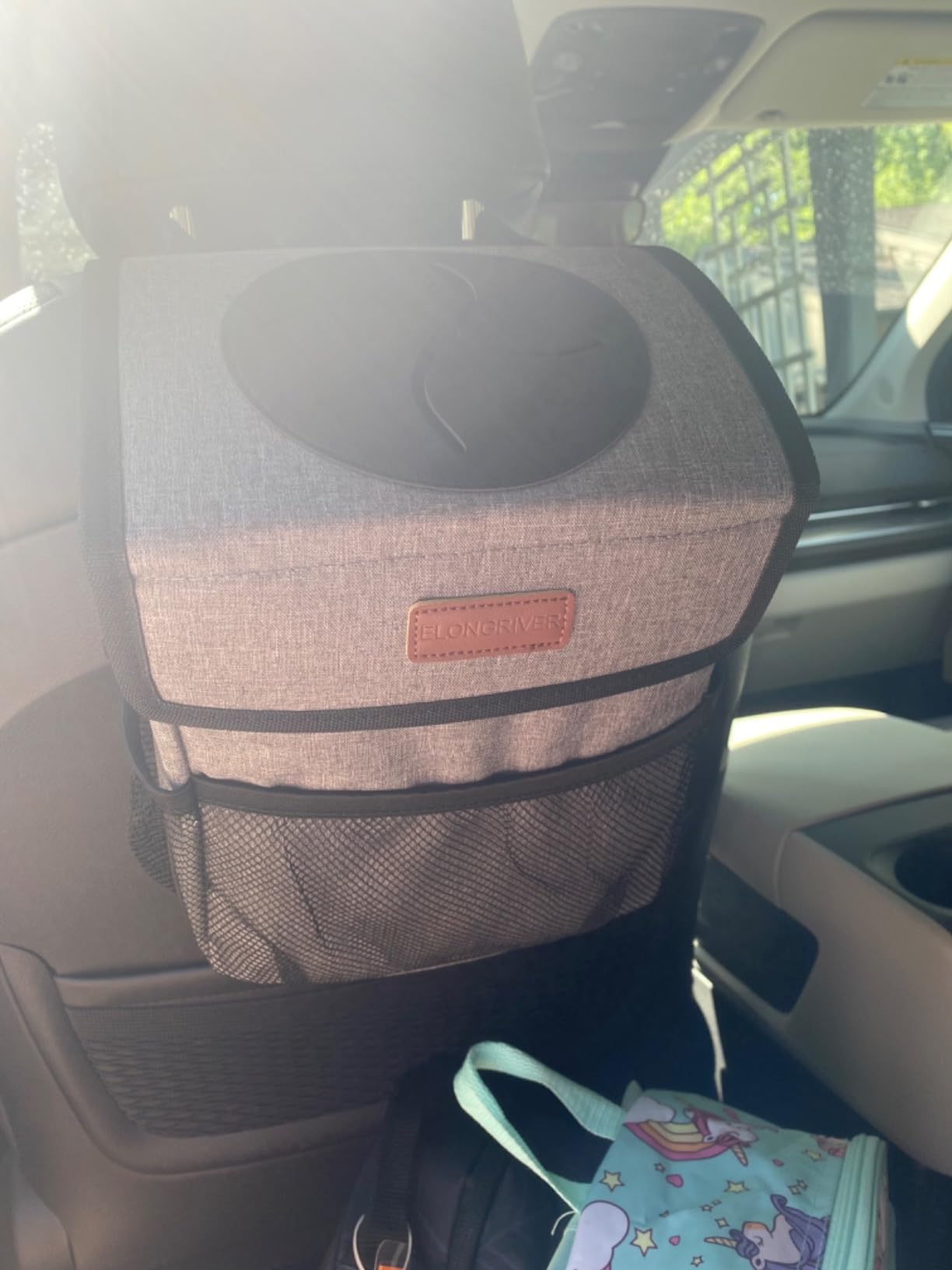 ELONGRIVER Leak Proof Car Trash Can with Lid Black | 2 Gallon Hanging Cute Car Trash Bag Bin for Car Auto Vehicle Sedan SUV Car Accessories Interior for Men Women customer photo 2
