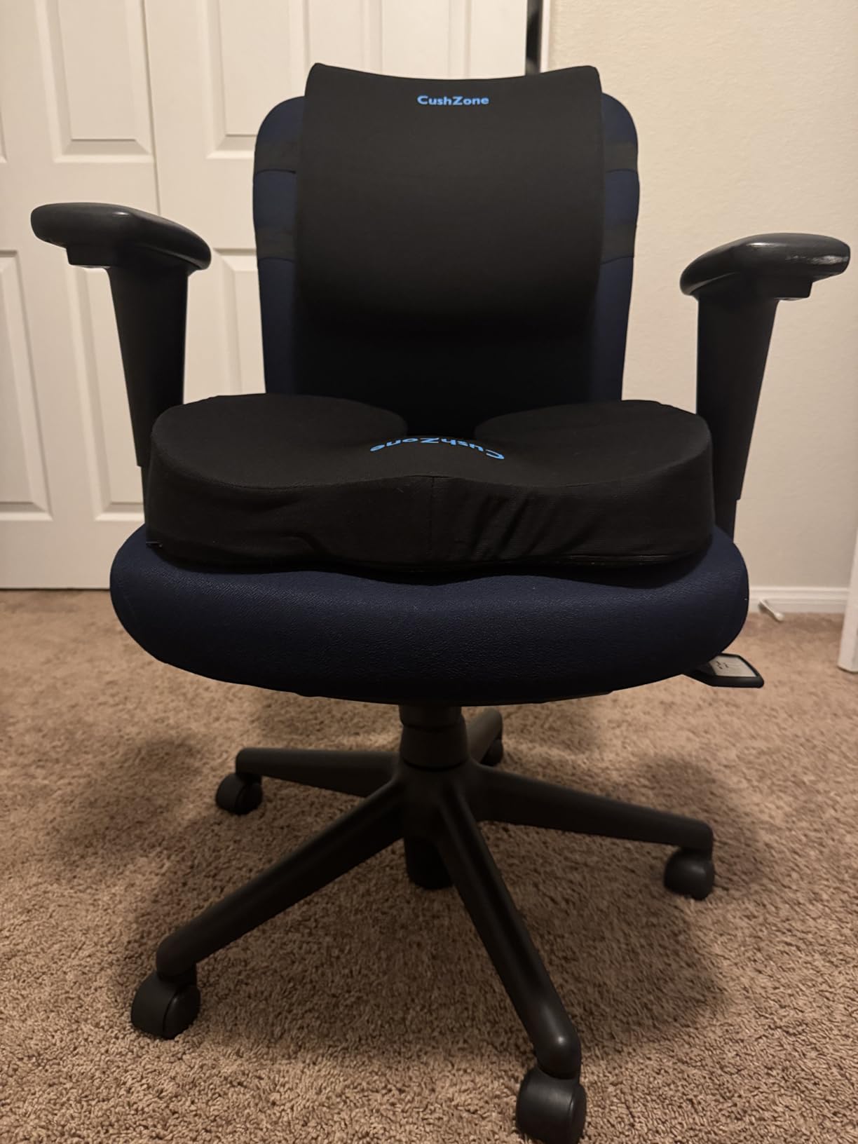 CushZone Ergonomic Seat Cushion & Lumbar Support Pillow - Memory Foam for Sciatica Pain Relief & Posture Correction, Non-Slip Chair Cushions for Office Chair/Car/Wheelchair/Travel (Black) customer photo 1
