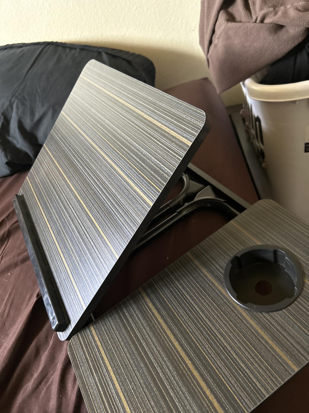 Laptop Desk for Bed Couch, Small Adjustable Laptop Desk, Foldable Bed Table for Laptops and Writing, Bed Tray Table with Cup Holder (Black) customer photo 1