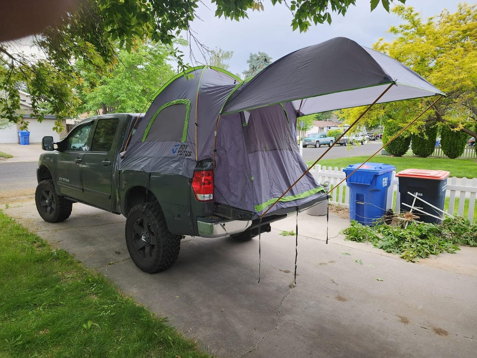 JOYTUTUS Pickup Truck Tent 5.5ft Bed Tent with Removable Awning, Waterproof PU2000mm Double Layer for 2 Person, Portable Truck Bed Tent - Green, Aluminum Pole customer photo 2