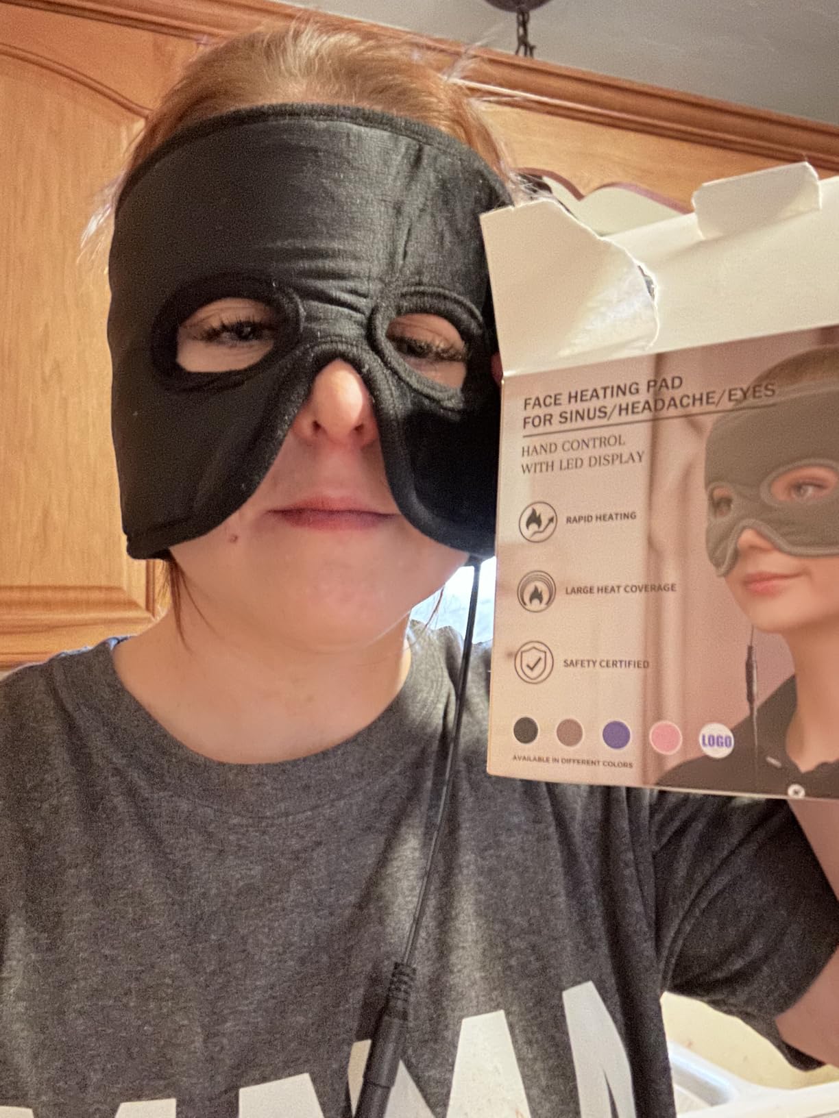 Sinus Mask, Heated Eye Mask, Head Face Eye Heating Pad | 12V Safe Warmth: 3 Temps, 5 Auto-Off Timers & Thermostat. Skin-Friendly Full Face Cover with Vision-Hole Design customer photo 2