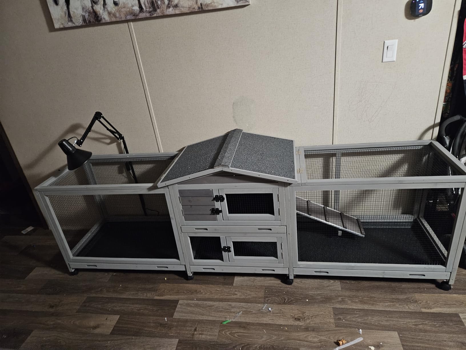 GUTINNEEN 2-Story Rabbit Hutch for 2-4 Bunnies - Wooden Guinea Pig Cage with Wheels, Pull-Out Trays & Waterproof Asphalt Roof, Indoor Outdoor customer photo 2