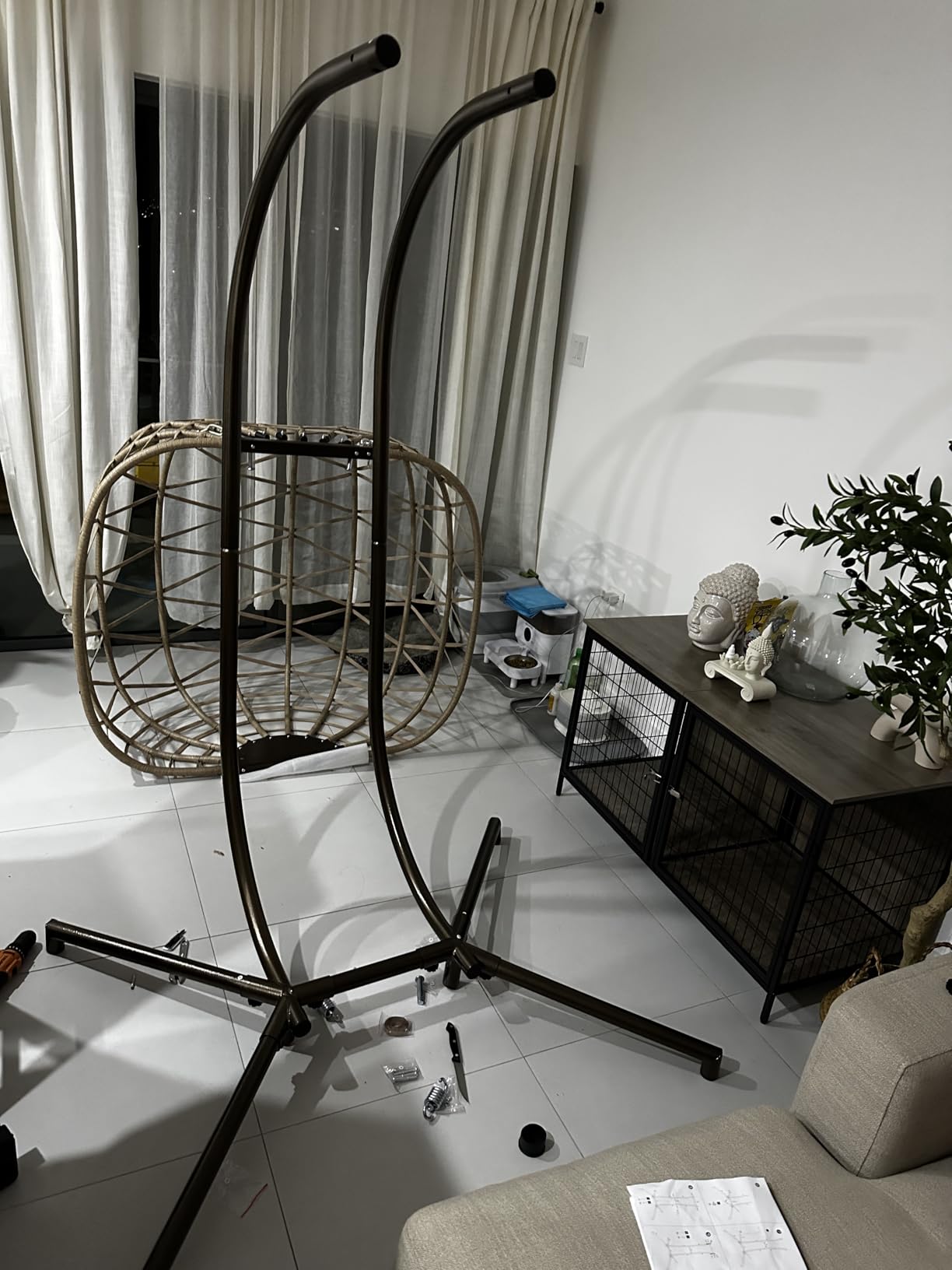 NICESOUL Double Swing Egg Chair with Stand, Extra Large 2 Person Indoor Outdoor Wicker Loveseat, Oversized Patio Hanging Basket Chair with Cushions, Cozy Sturdy Porch Swing for Backyard Balcony, Beige customer photo 2