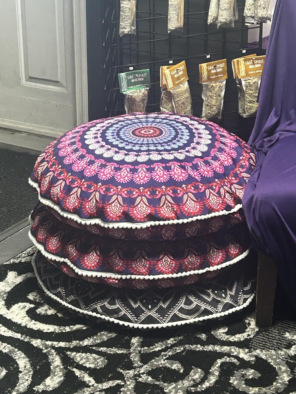 Codi Floor Pillows for Adults & Teens Set of 2, Large Boho Meditation Cushions with Memory Foam, Round Mandala Seating for Yoga, Home Office, Dorm Room, Washable, 32 Inch, Coral customer photo 2