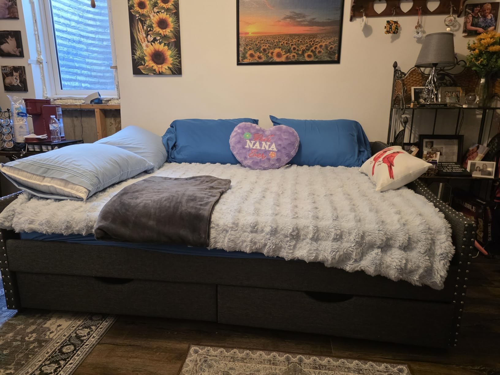 Flieks Upholstered Full Daybed with Two Storage Drawers, Full Size Button Tufted Sofa Bed Daybed with Nailhead Trim and Wood Slat Support (Beige Fabric) customer photo 2