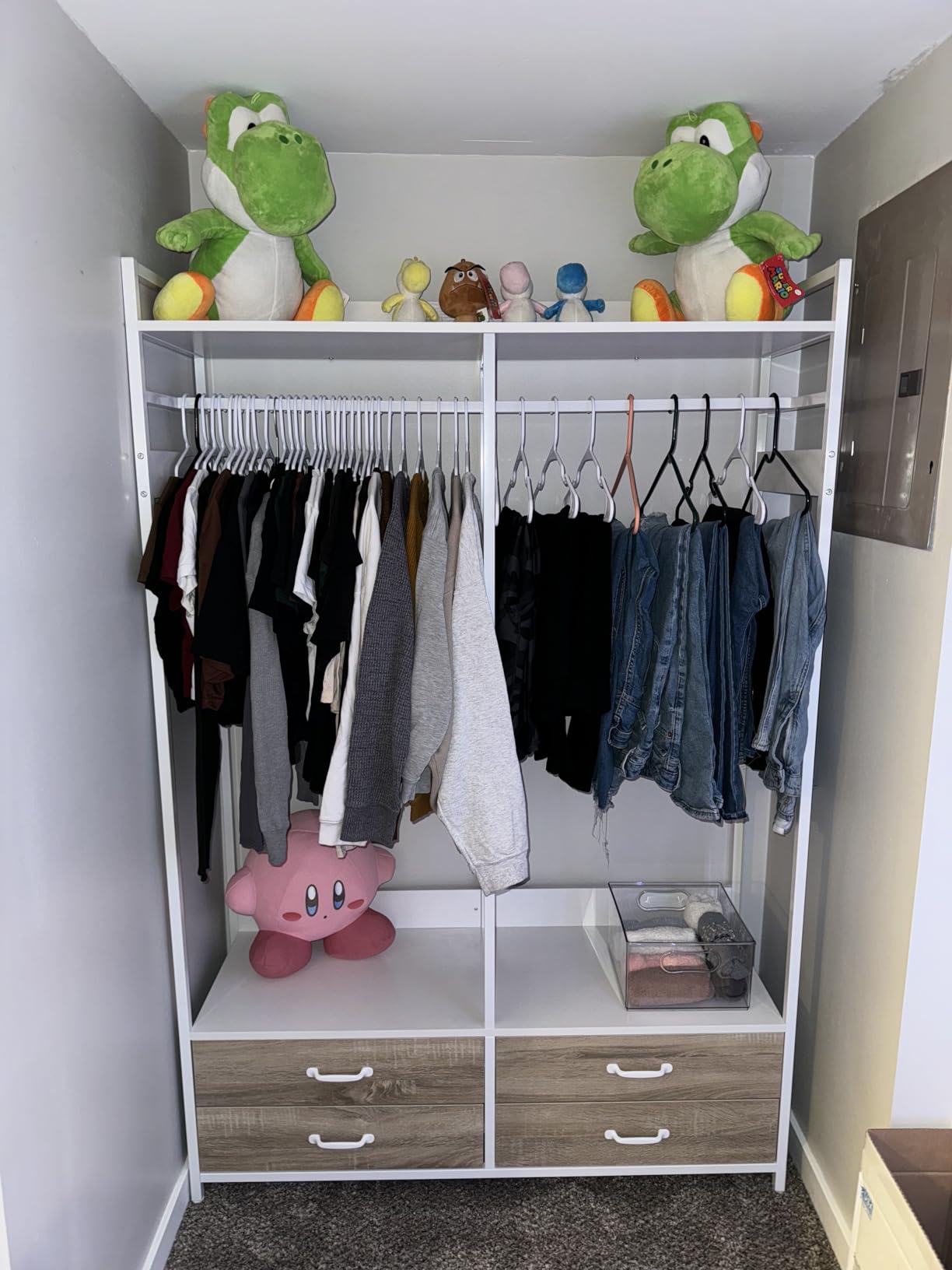 Tribesigns Freestanding Closet Organizer, Garment Rack with 4 Drawers, Heavy Duty Clothing Rack, Open Wardrobe Closet for Bedroom, 8 Hooks and Storage Shelves, Wood and Metal, Rustic Brown customer photo 2