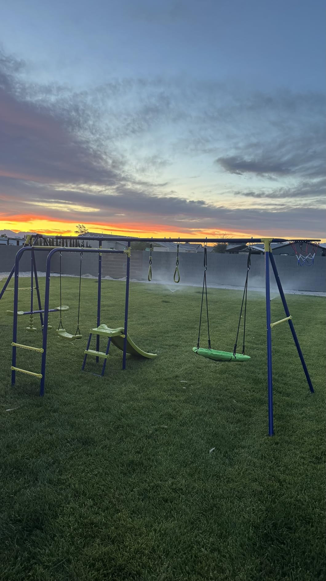 HONEY JOY Swing Set, 660lbs 7-in-1 Heavy Duty Swingset Outdoor for Kids w/A-Frame Metal Swing Stand, 2 Swings, Glider, Gym Rings, Slide, Monkey Bar, Basketball Hoop, Swing Sets for Backyard customer photo 2
