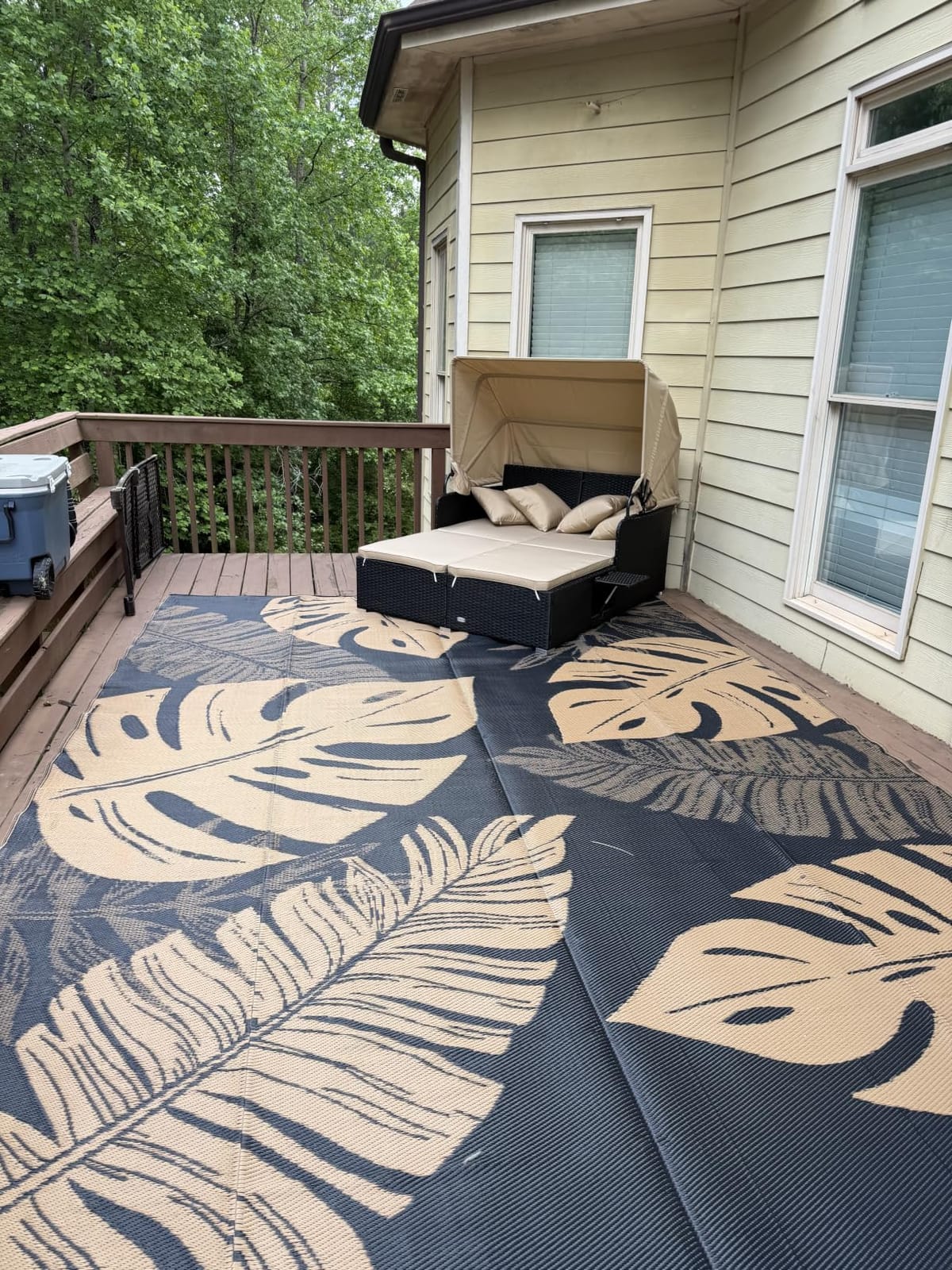 Tangkula Patio Rattan Daybed with Retractable Canopy, Outdoor Wicker Sunbed Lounger with 2 Foldable Side Tables, Thick Seat & Back Cushions, Double Daybed for Garden, Backyard, Porch (Off White) customer photo 1
