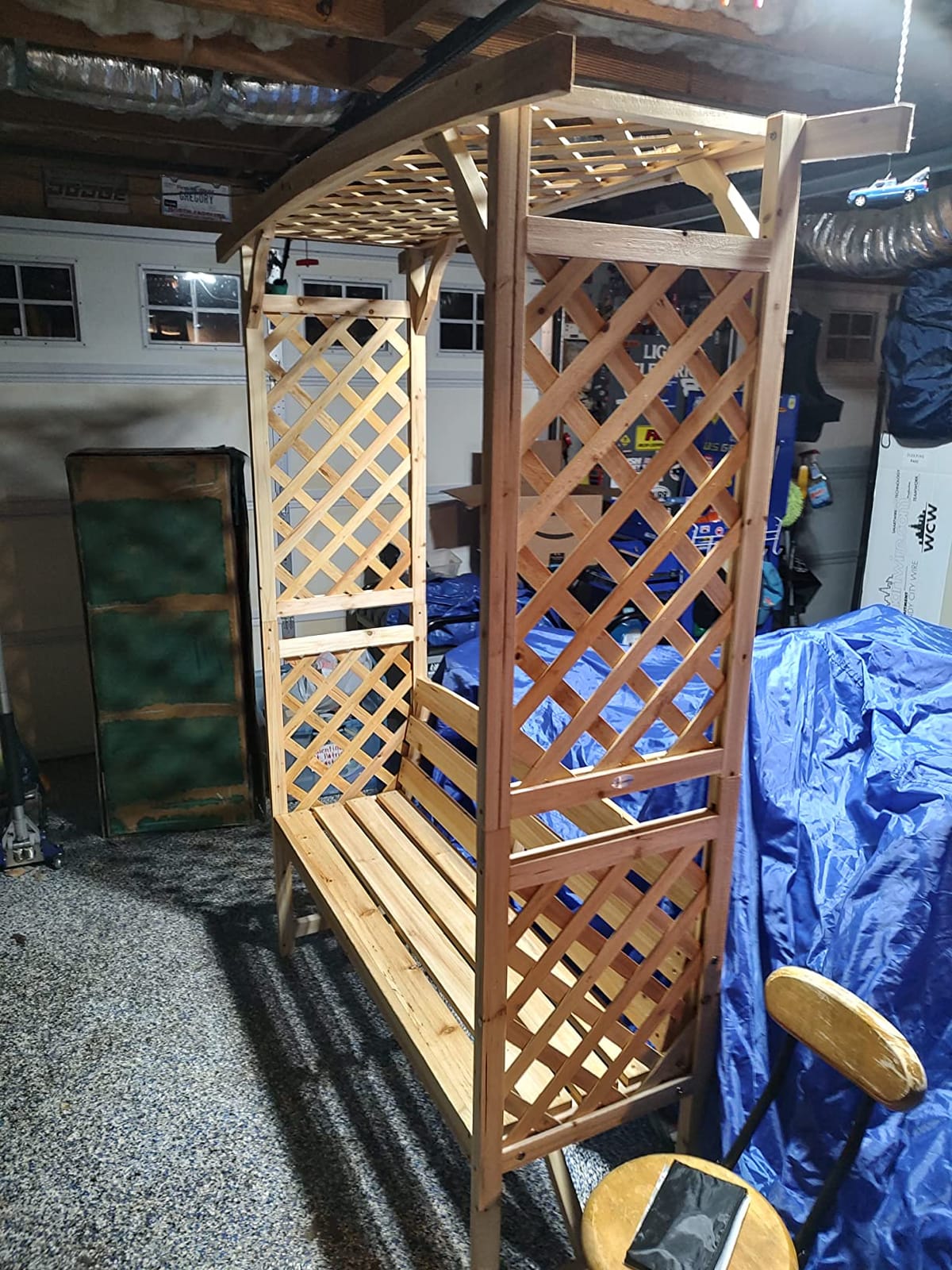 Outsunny Patio Garden Bench Arbor Arch with Pergola, 2 Trellises, Natural | 3 Seat Wooden Outdoor Bench, for Grape Vines & Climbing Plants, Backyard Decor customer photo 1