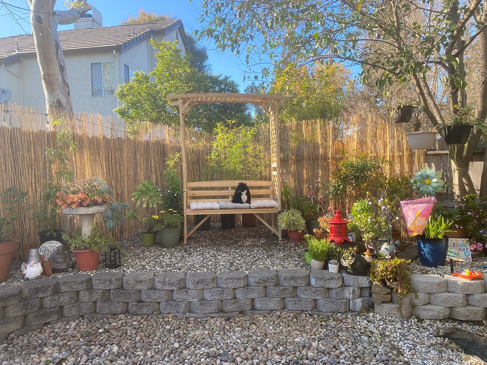 Outsunny Patio Garden Bench Arbor Arch with Pergola, 2 Trellises, Natural | 3 Seat Wooden Outdoor Bench, for Grape Vines & Climbing Plants, Backyard Decor customer photo 2