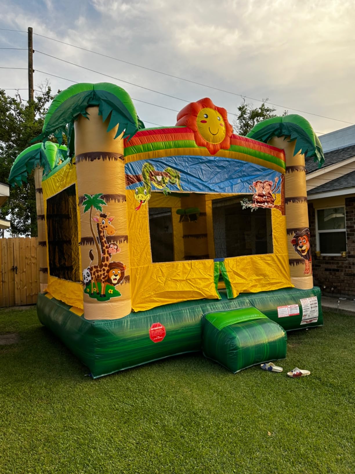 Pogo Bounce House Commercial Inflatable Jump Castle & Blower Building Block | Heavy-Duty 15oz PVC Vinyl in Stress Areas, Jump Castle w/ Stakes & Storage Bag, 13' L x 12' W x 14.5' H, 700lb Capacity customer photo 1