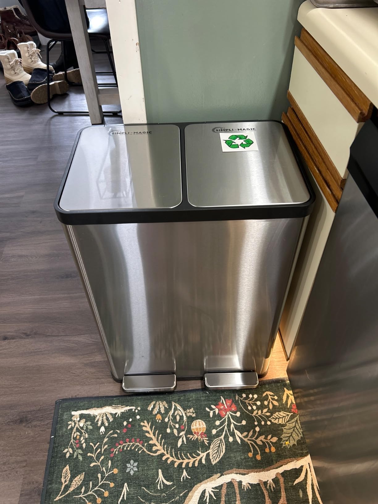 SIMPLI-MAGIC 60 Liter / 16 Gallon Rectangular Hands-Free Dual Compartment Recycling Kitchen Step Trash Can with Soft-Close Lid, Brushed Stainless Steel customer photo 1