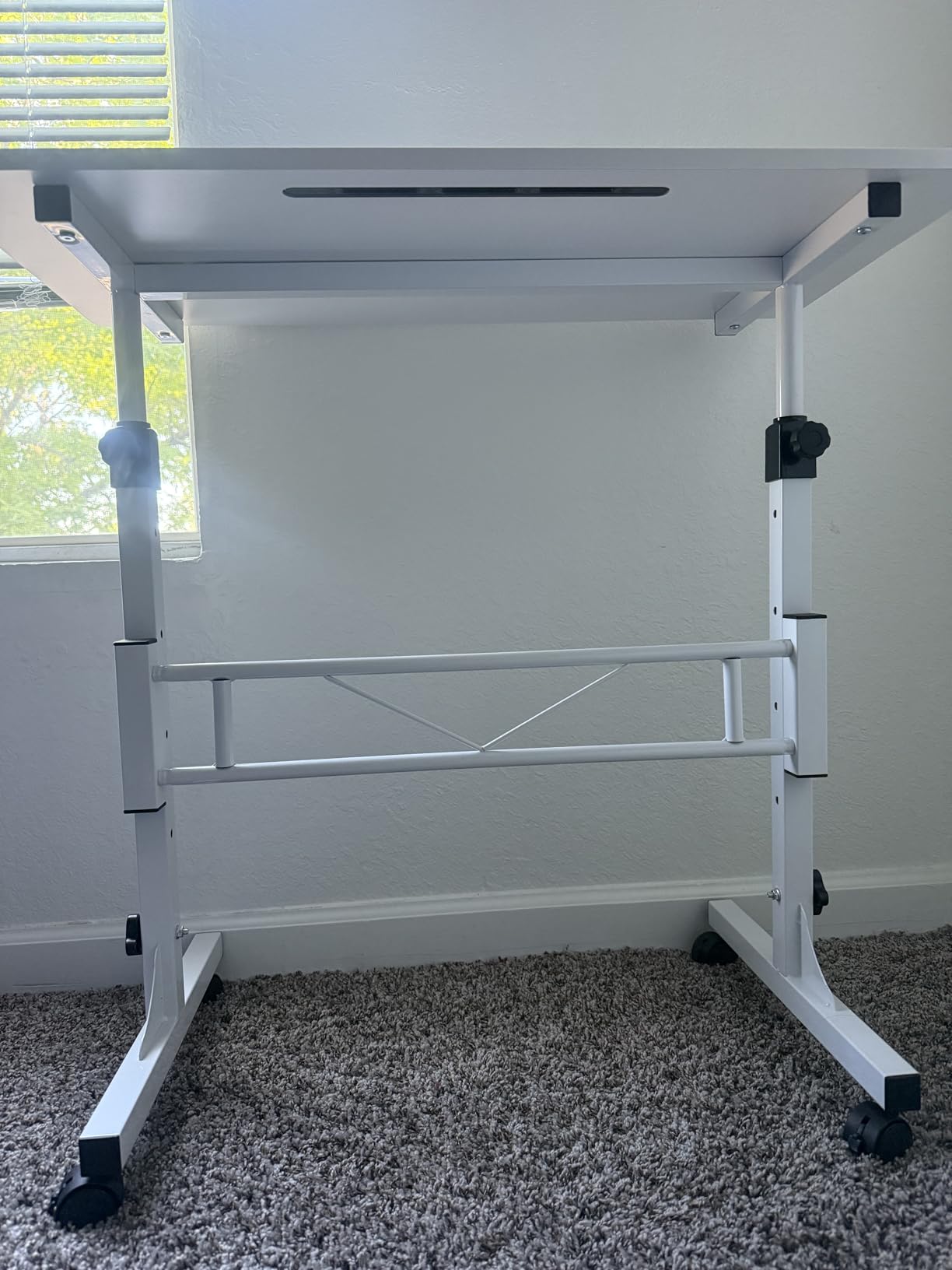 KLSMYHOKI Standing Desk Adjustable Height, Mobile Stand Up Desk with Wheels - Small Computer Desk Rolling Desk, Portable Laptop Desk Black Standing Table Home Office Desks customer photo 2