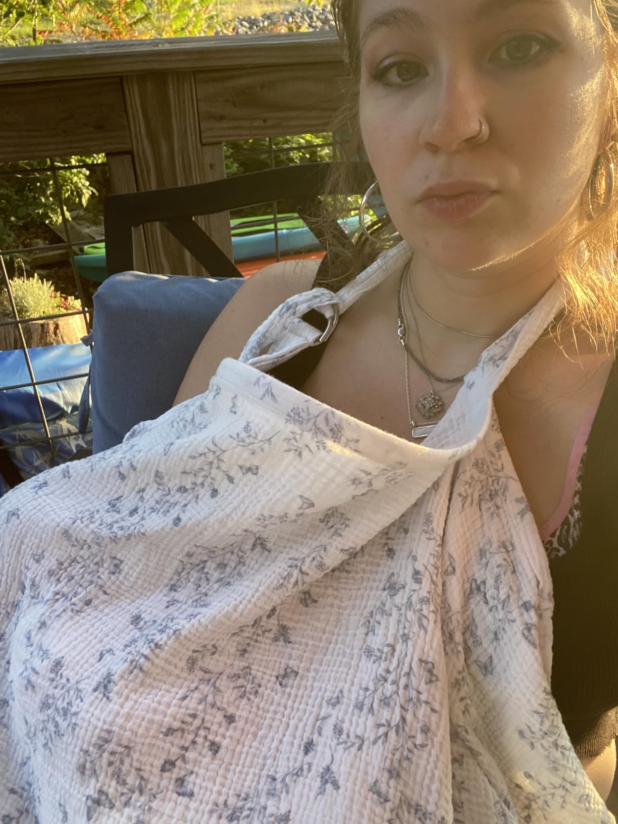 Konssy Muslin Nursing Cover Up for Breastfeeding with Rigid Hoop - 100% Cotton Nursing Apron, Lightweight & Breathable, Carseat Canopy, Breast Feeding Covers for Women (Summer Wheat) customer photo 1