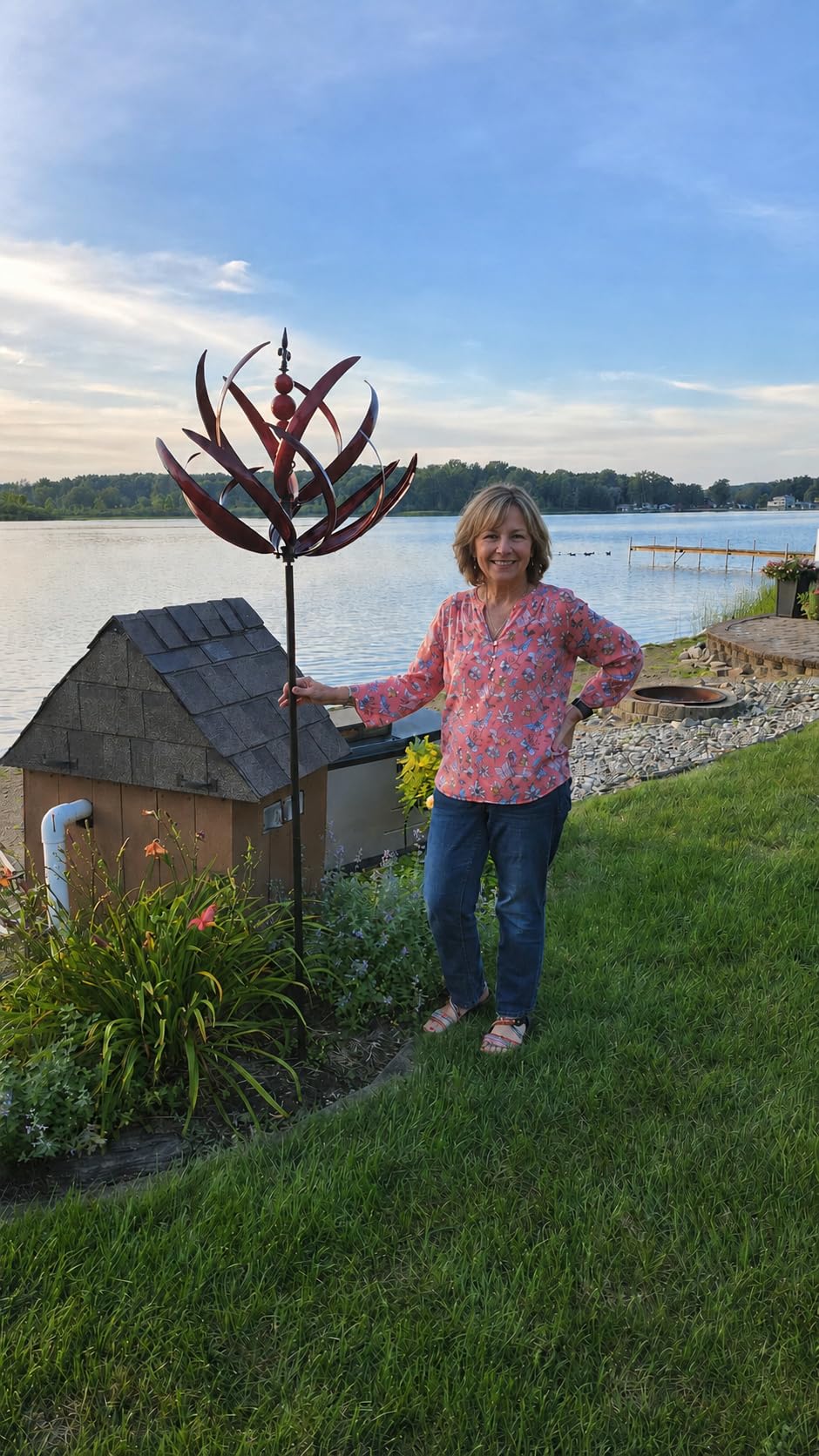 LimeHill Wind Spinner for Garden and Yard - Large Metal Kinetic Wind Sculptures Yard Art Outdoor (Crimson Magnolia) customer photo 1