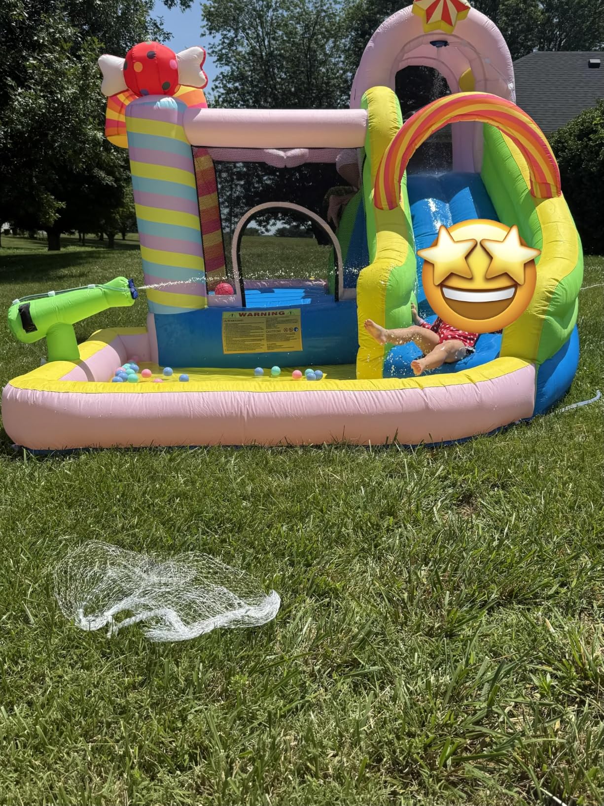NBSPORT 6-in-1 Inflatable Water Slide Bounce House for Kids Ages 3-10, Candy Inflatable Water Park with Splash Pool, Climbing Wall, Basketball Hoop, 840D Oxford, 450W Blower for Backyard customer photo 1