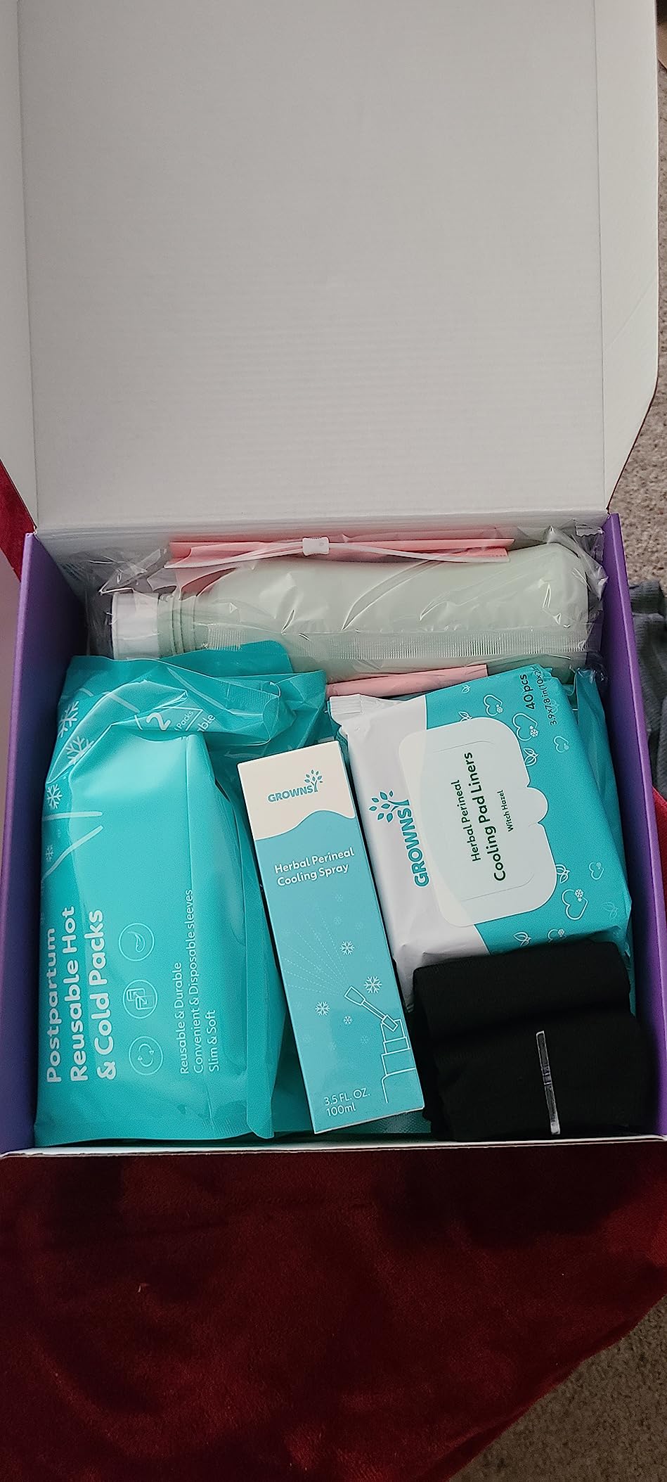 GROWNSY 15pc Postpartum Essentials Recovery Kit for Women | Includes 5 Postpartum Pads, 5 Disposable Underwear, 2 Ice Packs, Peri Bottle, Perineal Spray & 28 Cooling Pad Liners customer photo 2