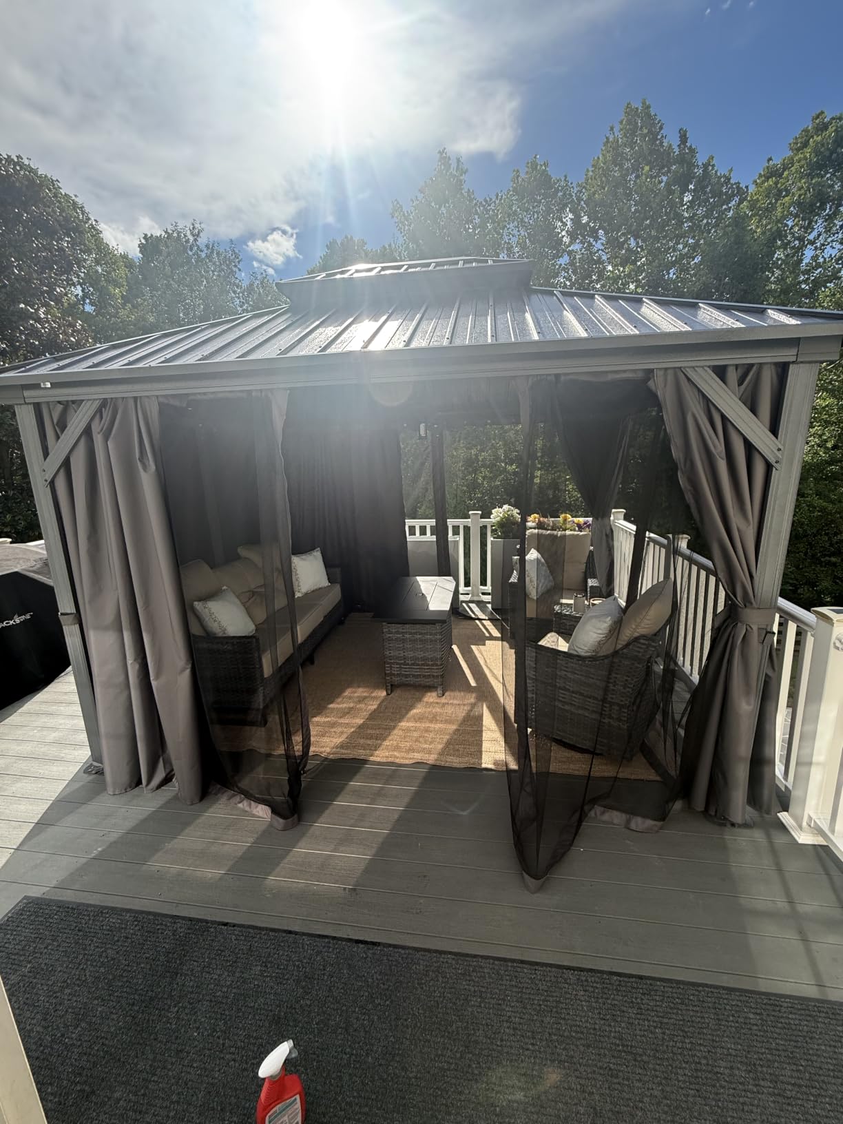 Domi 10'X12' Metal Outdoor Gazebo, Hardtop Gazebos for Patio, Backyard | Sloped Design, 4'' Thick Posts, Galvanized Steel Double Roof, Double-Sided Zipper, with Curtains and Netting, Heavy Duty, Gray customer photo 2