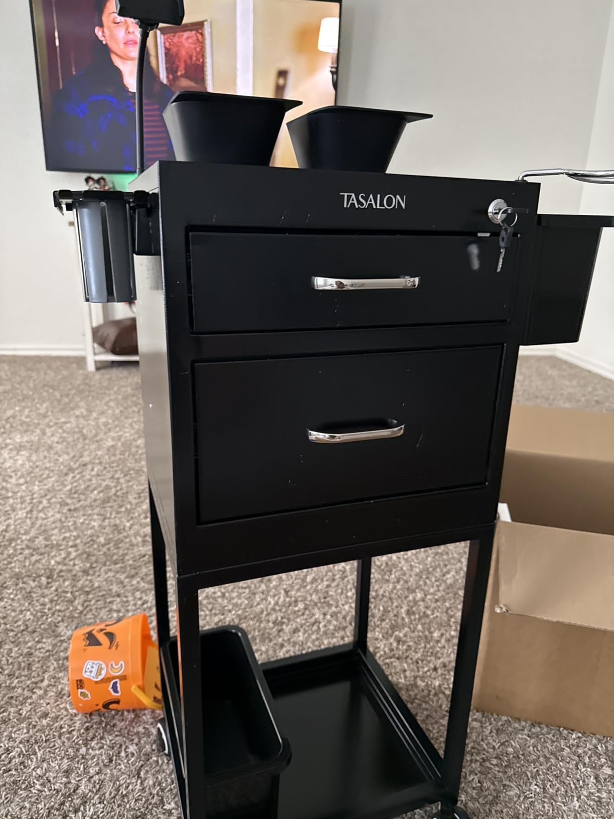 TASALON Wheeled Lockable Metal Salon Cart with Drawers & 2 Magnetic Bowls | Rolling mobile storage trolley designed for hairstylists, beauty salons and barbershops customer photo 2