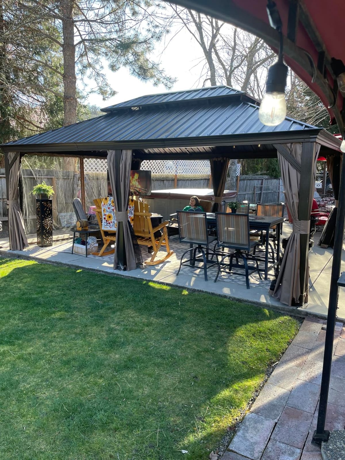 Domi 12'X18' Gazebo with Double Roof Steel, Heavy Duty Outdoor Patio Gazebo | Wooden Coated Aluminum Hardtop Gazebo for Patio with Curtains and Netting for Garden, Backyard, Patio, Deck, Outdoor Pavilion customer photo 1