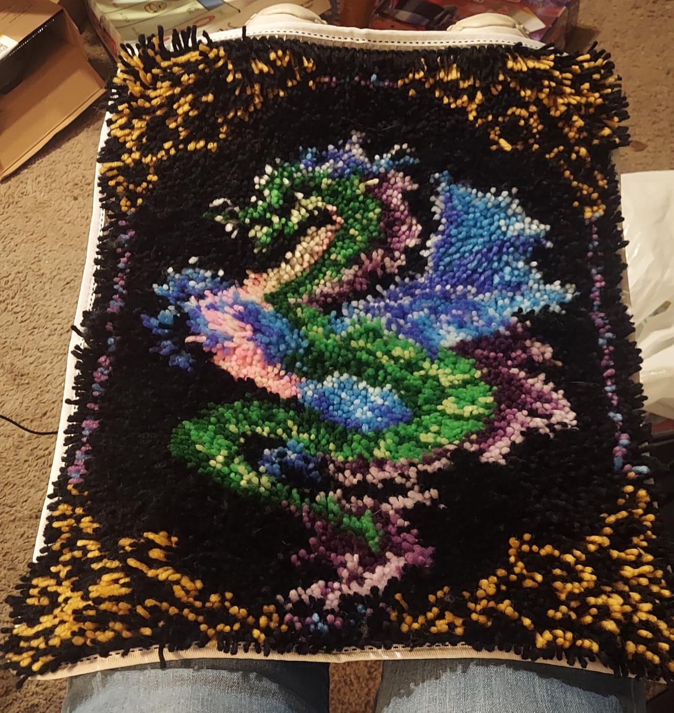 YOOTOM Dragon Latch Hook Rug Kits for Adult, DIY Rug Crochet Making Kits with Pre-Printed Canvas and Latch Hook Tool and Enough Yarn, 20x15in customer photo 2