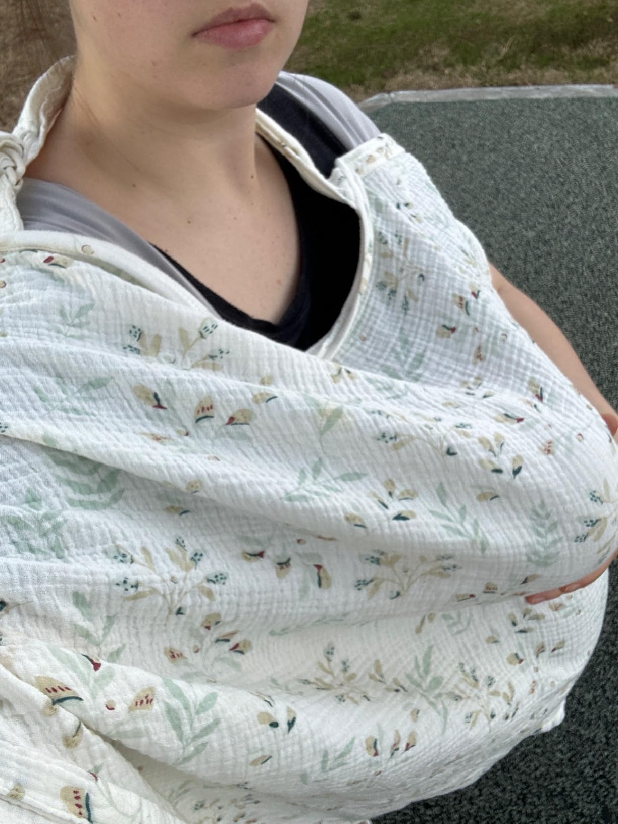 Blissful Diary Muslin Nursing Cover for Breastfeeding, Breathable Breastfeeding Cover up with Arch Neckline for Women, Nursing Apron (Roman Green) customer photo 2