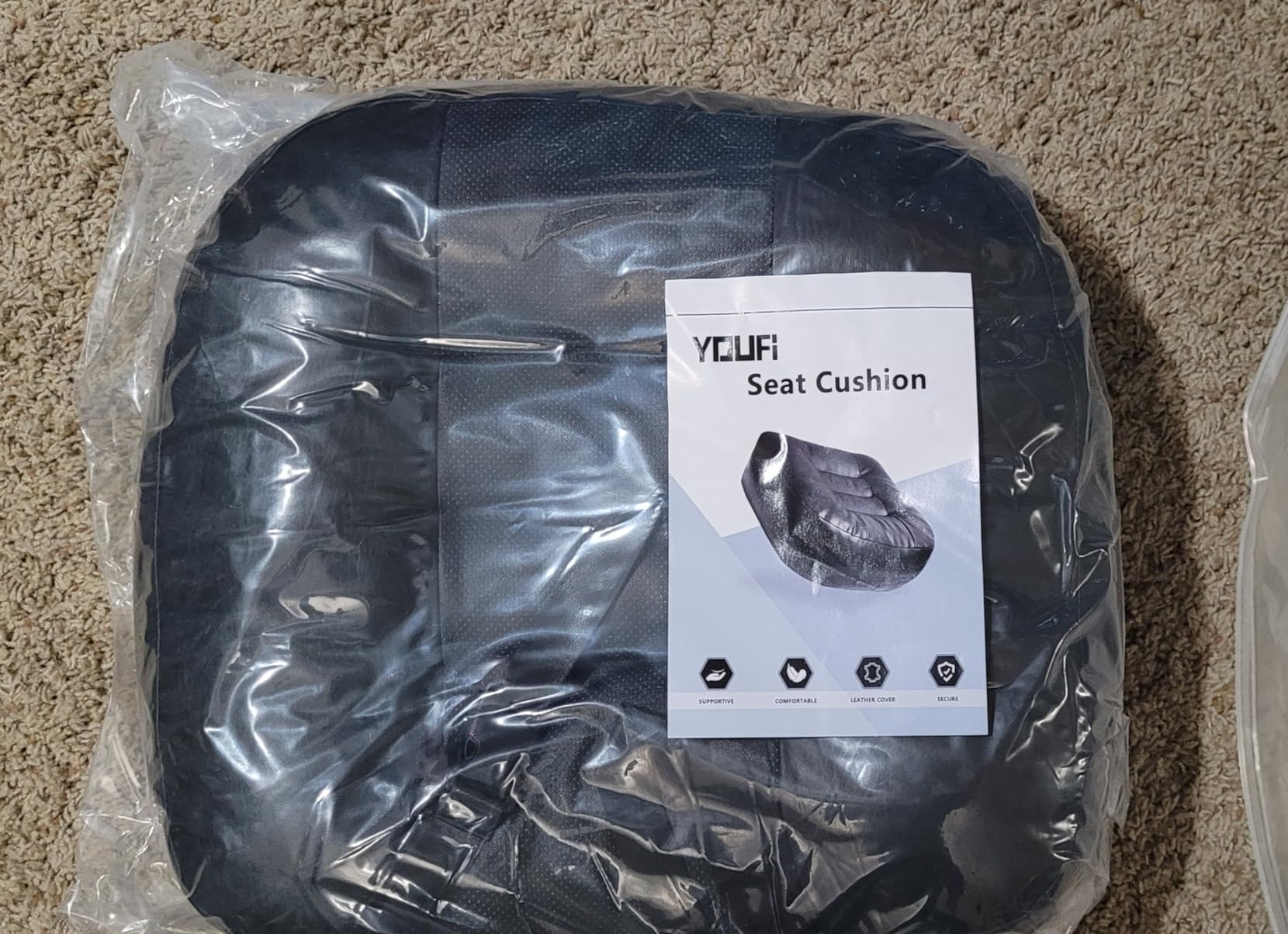 YOUFI 6 Inch Leather Adult Car Booster Seat Cushion for Short People, Black | Portable Angle Lift Car Seat Cushion Supportive for Driving Height, Carry Handle & Buckle, Suitable for Car, Truck, SUVs customer photo 1