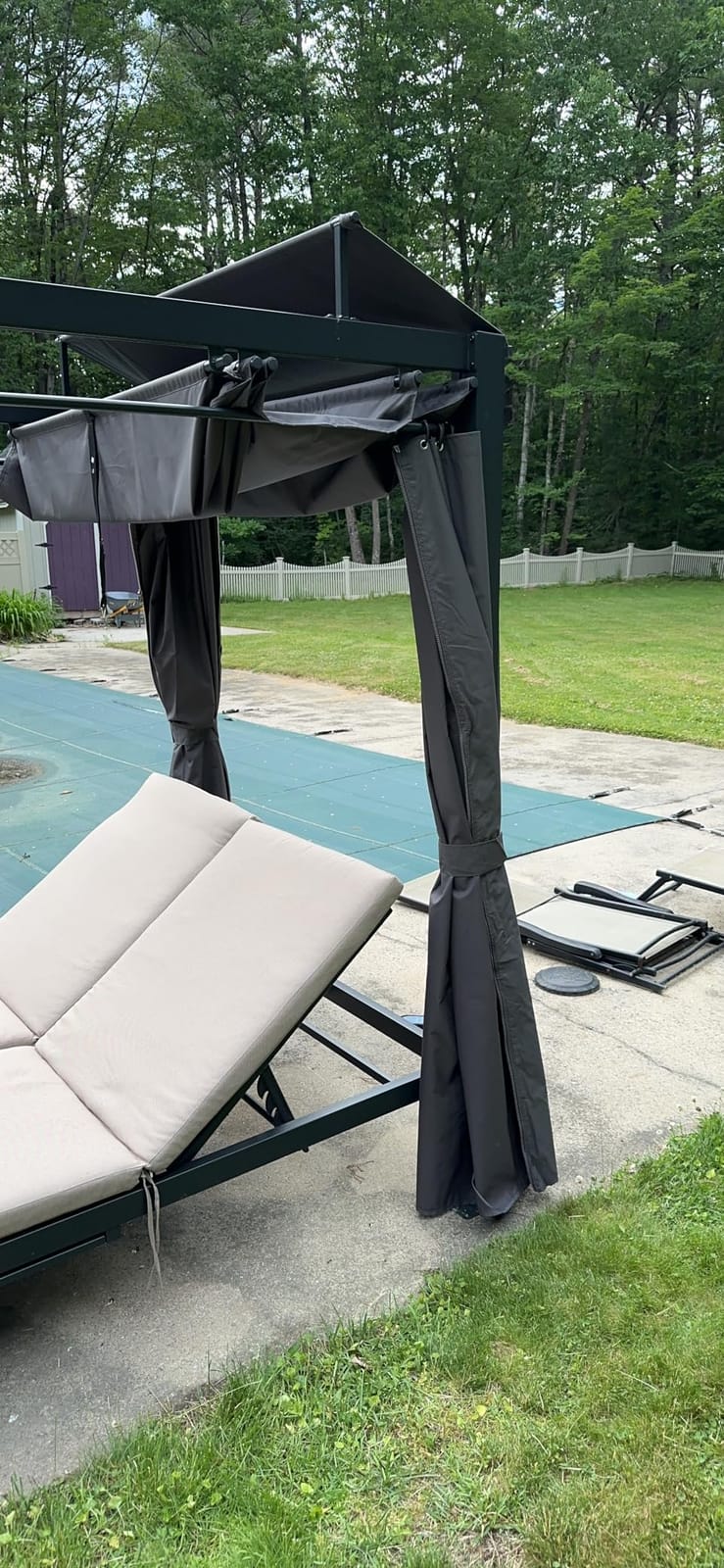 Domi Aluminum Outdoor Patio Daybed with Retractable Canopy Bed, Double Chaise Lounge Outdoor Grey Curtain with Beige Cushion & Cup Holder, for Outside Pool,Garden,Backyard,Lawn customer photo 1