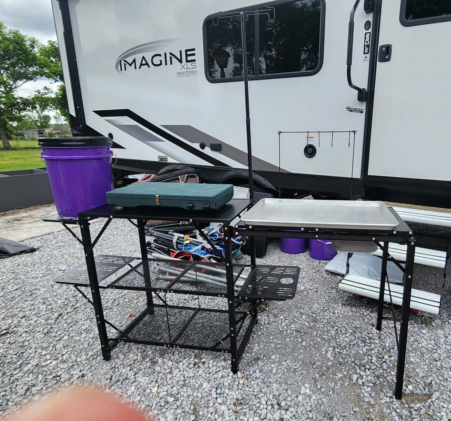 VEVOR Camping Kitchen Table with Sink, Aluminum Folding Portable Outdoor Cook Station, 2 Shelves & Carrying Bag for Picnic BBQ Beach Traveling customer photo 2