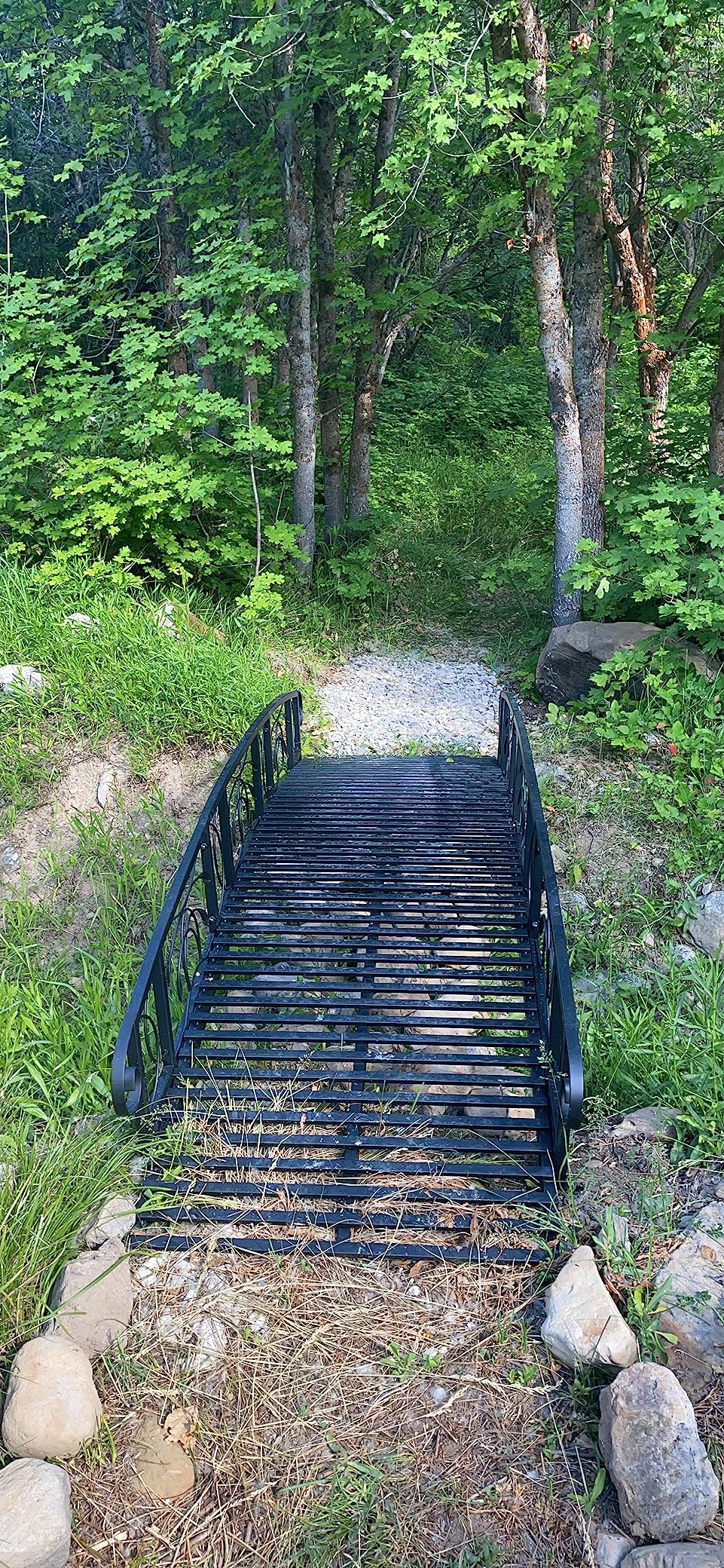 Kinpaw 8FT Metal Garden Bridge, Outdoor Arc Walkway with 2 Safety Rails, Durable Decorative Footbridge with Large Weight Capacity, Decor for Stream, Fish Pond, Antique Black customer photo 2
