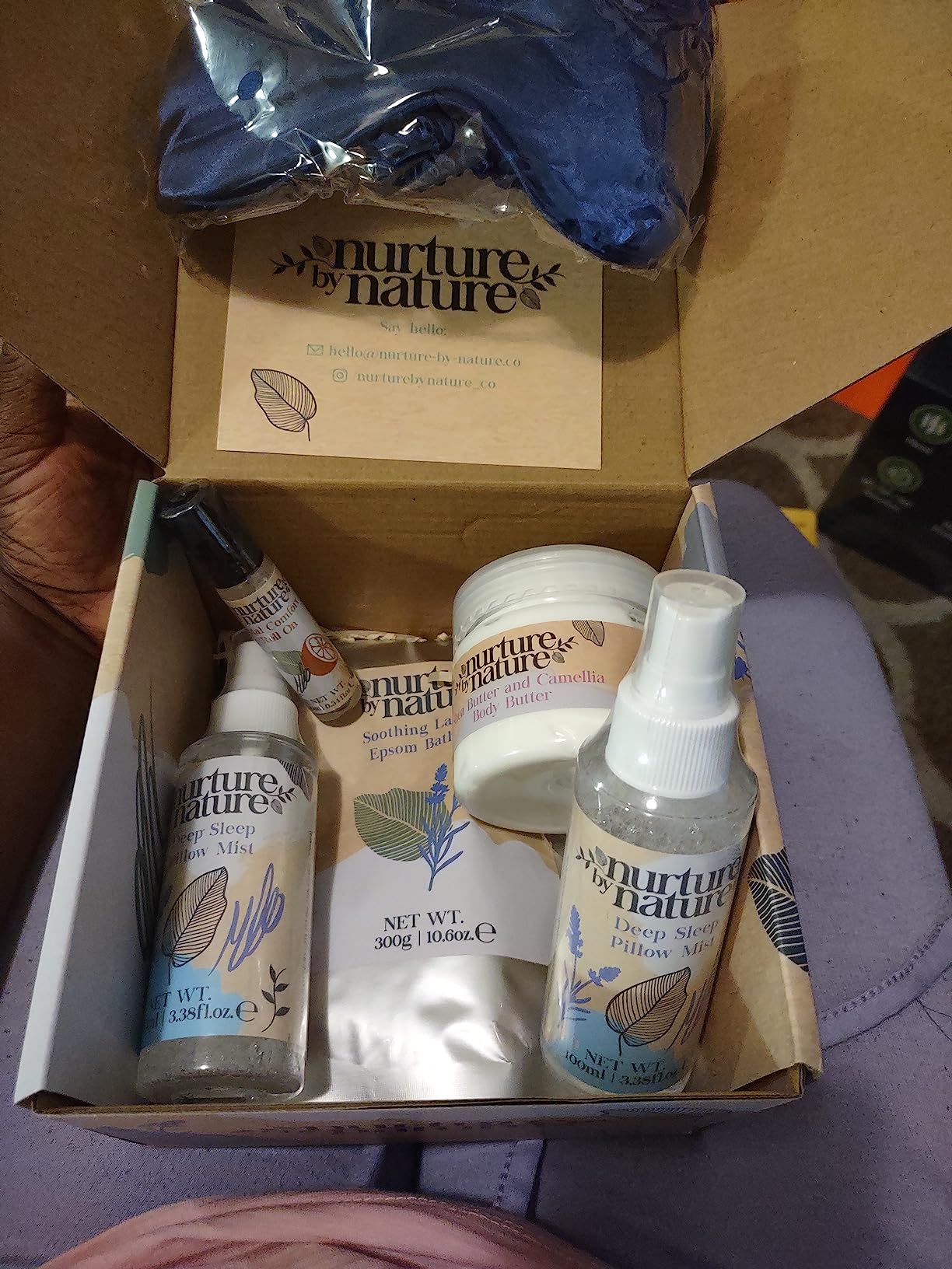 Nurture by Nature New Mom Gift Basket - 6 Piece Self Care Package | Bath salts, shower oil, body butter, pillow spray, eye mask, roll-on; spa kit for women after baby, pregnancy & postpartum customer photo 2