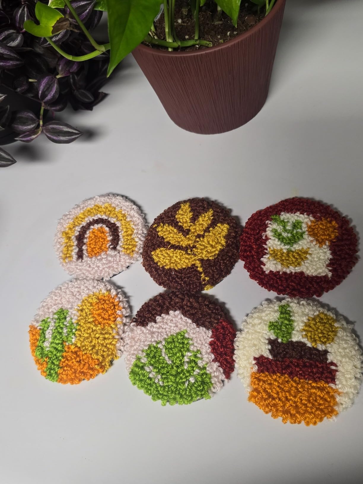 Temlum 6pcs Punch Needle Coasters Kit for Adults and Beginners (Landscape) | Punch Needle Embroidery Kits Including Patterns, Tools, Yarns, Hoop, Instruction, Coaster Holder customer photo 2