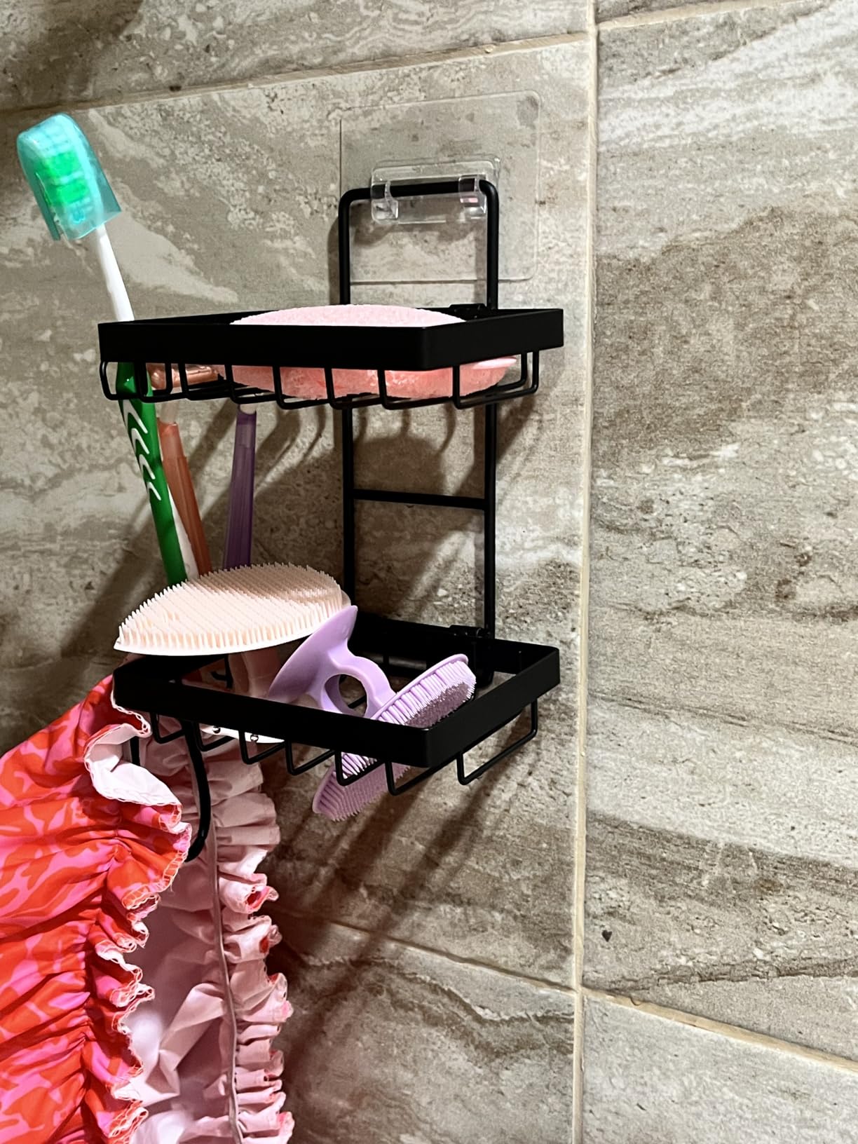Moforoco Double Soap Bar Holder for Shower, No Drilling, 304 Stainless Steel, Wall Mounted Soap Holder with 4 Hooks and Razor Holder, Shower Rack Soap Tray Bar Soap for Bathroom Accessories Organizer customer photo 2