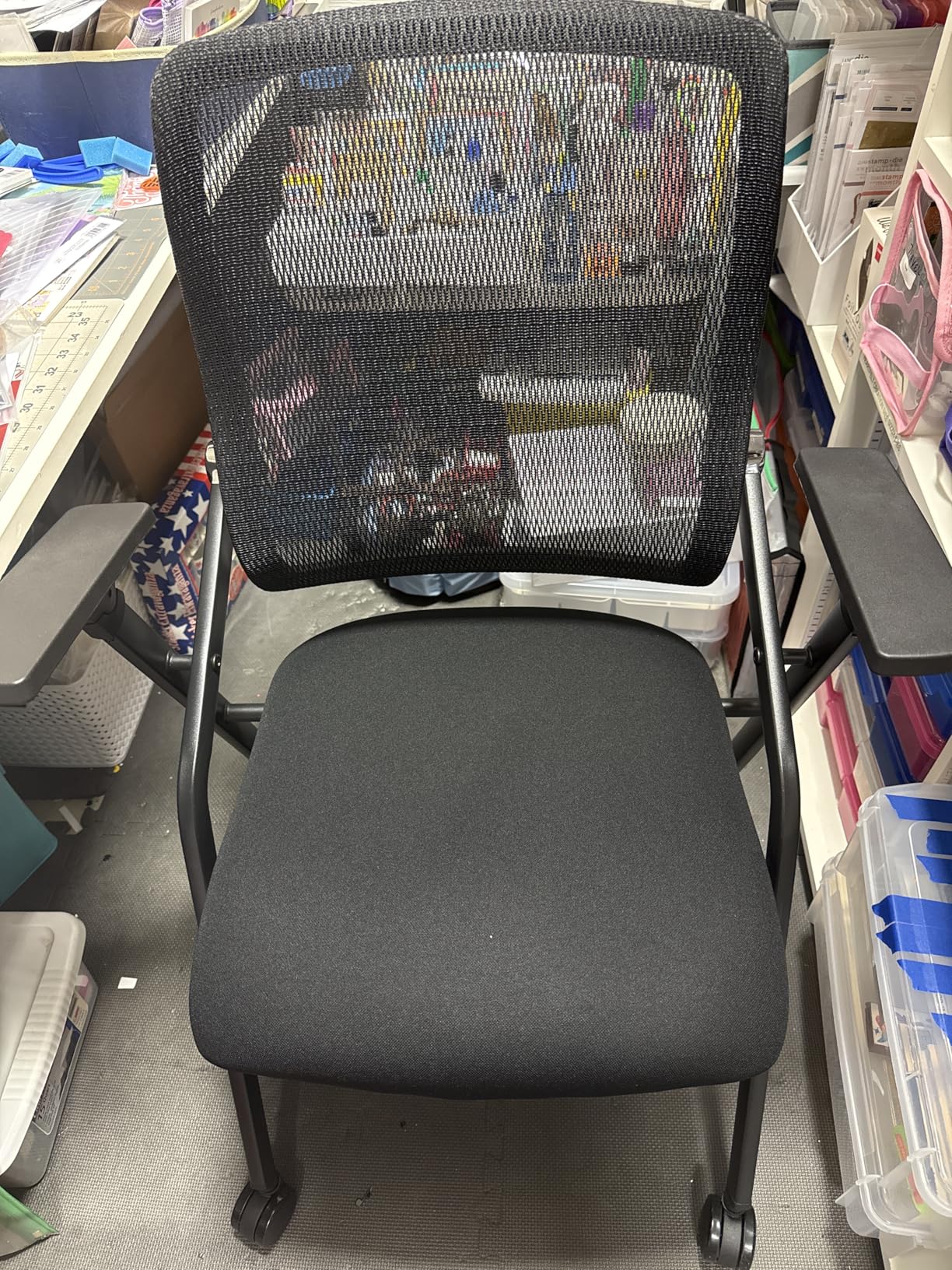 4 Pack Stackable & Foldable Conference Room Chairs with Lumbar Support, Armrest - Ergonomic Mesh Bouncing Back for Office Meeting, Conference, Reception and Training Room Chair customer photo 1