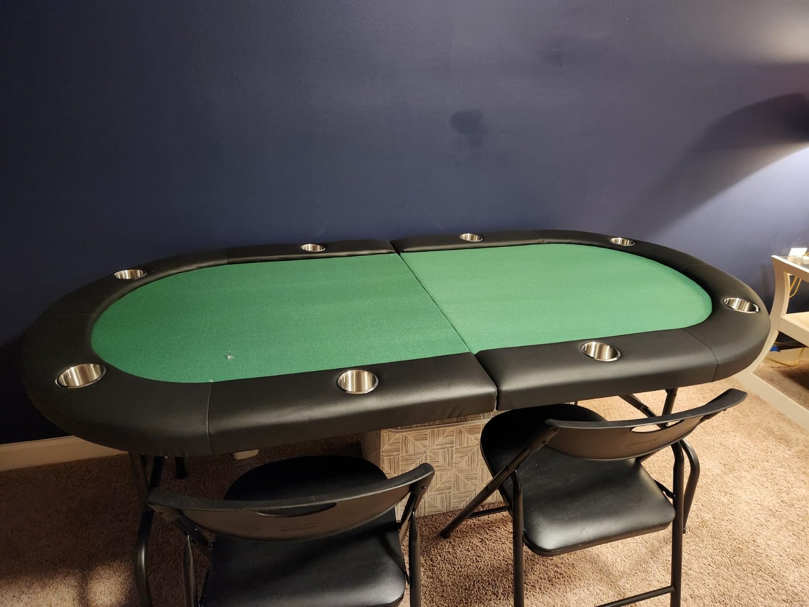 Poker Table Foldable, 8 Players Gaming Table w/Stainless Cup Holder & Portable Storage Bag, Folding Oval Blackjack Table for Texas Casino Leisure Game, No Assembly Required, Green customer photo 1