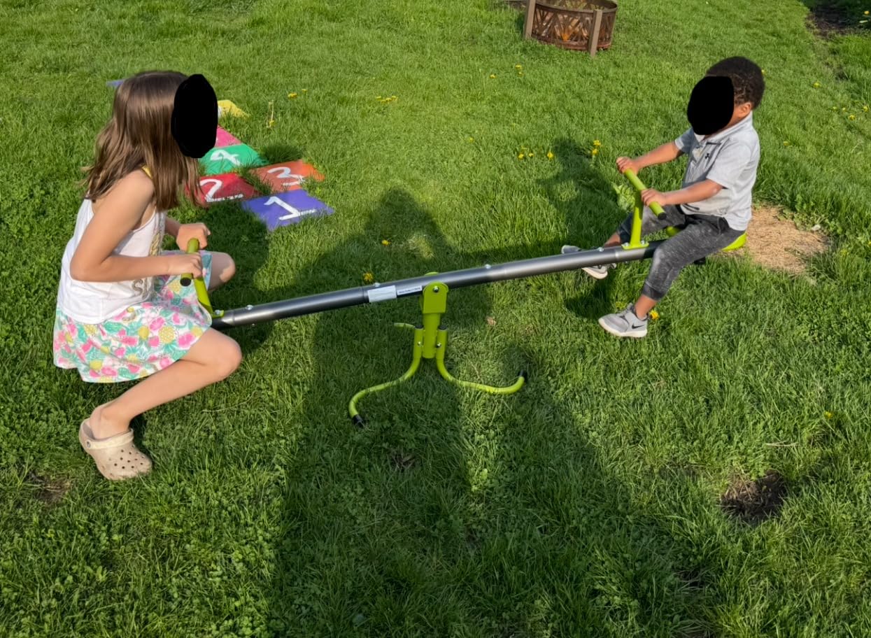 Iyoyo Teeter Totter Seesaw for Kids & Toddlers Ages 3-7, 360° Spinning See Saw Outdoor Playground Toys, Rotating Teeter Totter with Safety Handle, Sturdy Steel Backyard Playset for Boys Girls customer photo 1